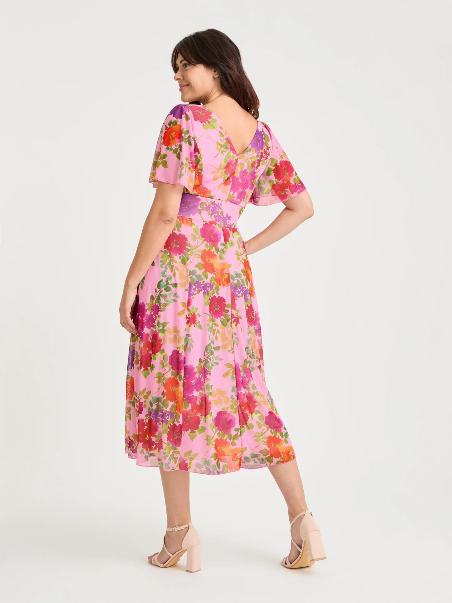 Scarlett & Jo Victoria Pink Orange Multi Midi Dress
