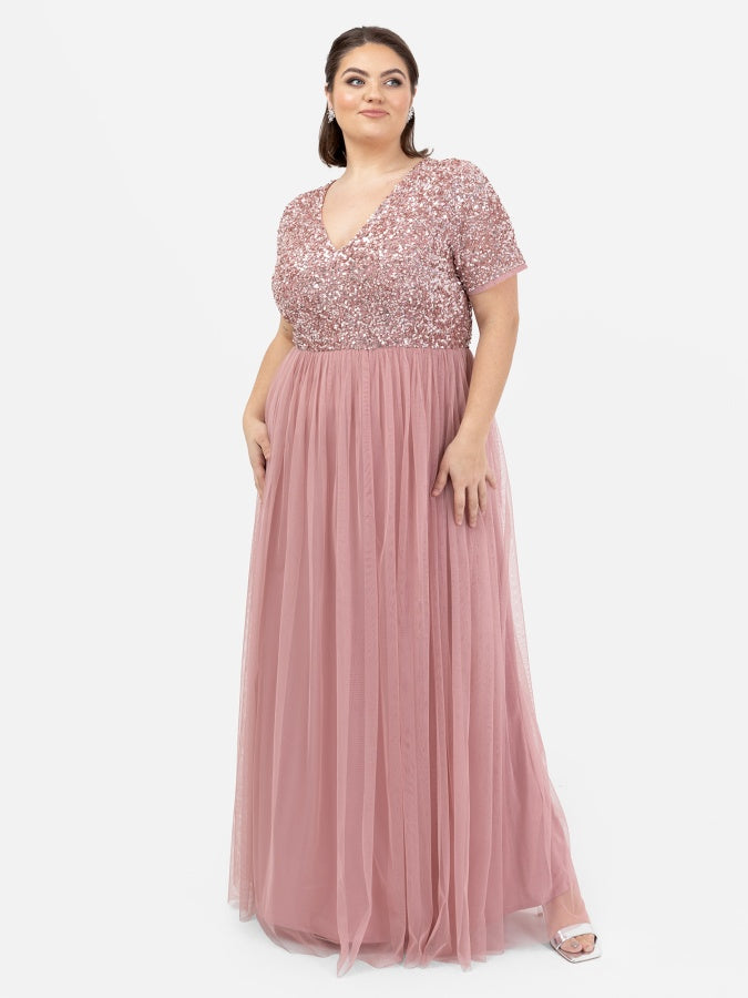 Maya Dusty Pink V Neck Embellished Maxi Dress