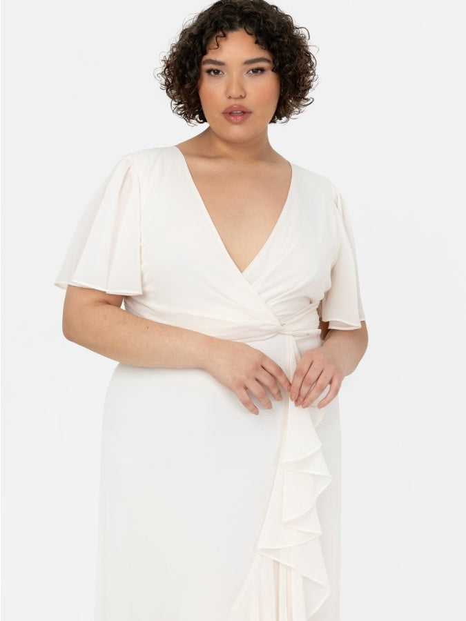 Anaya Ivory Faux Wrap Ruffle Maxi Dress