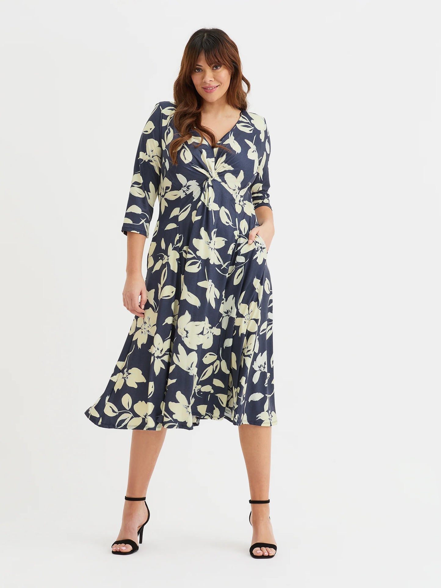 Scarlett & Jo Claudia Navy Cream Ivory Knot Front Dress