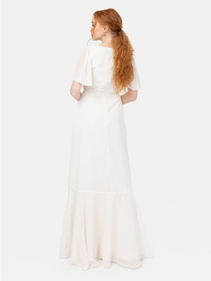 Anaya Ivory Faux Wrap Ruffle Maxi Dress