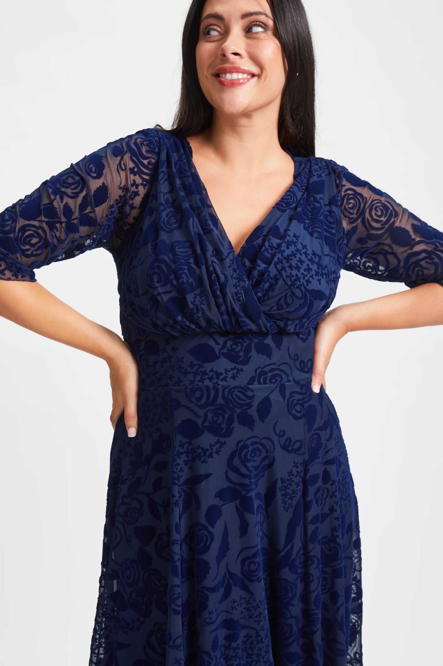 Scarlett & Jo Verity Dark Navy Velvet Flock Maxi Dress