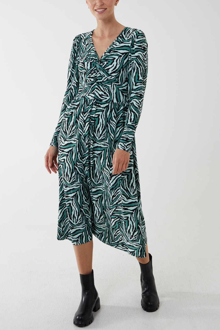 Twist Front Zebra Midi Dress