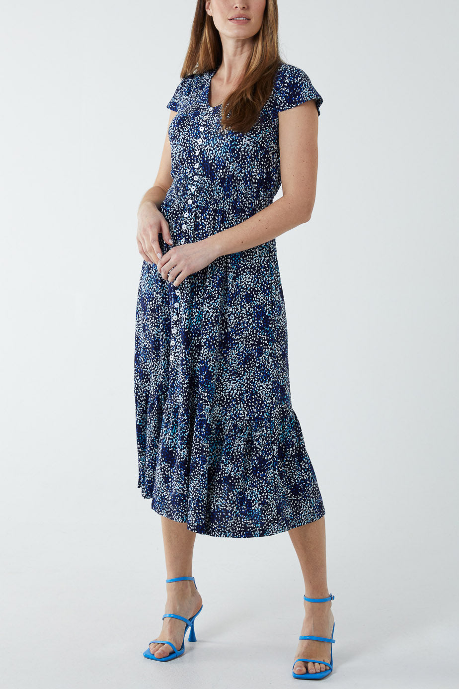 Button Down Pattern Midi Dress