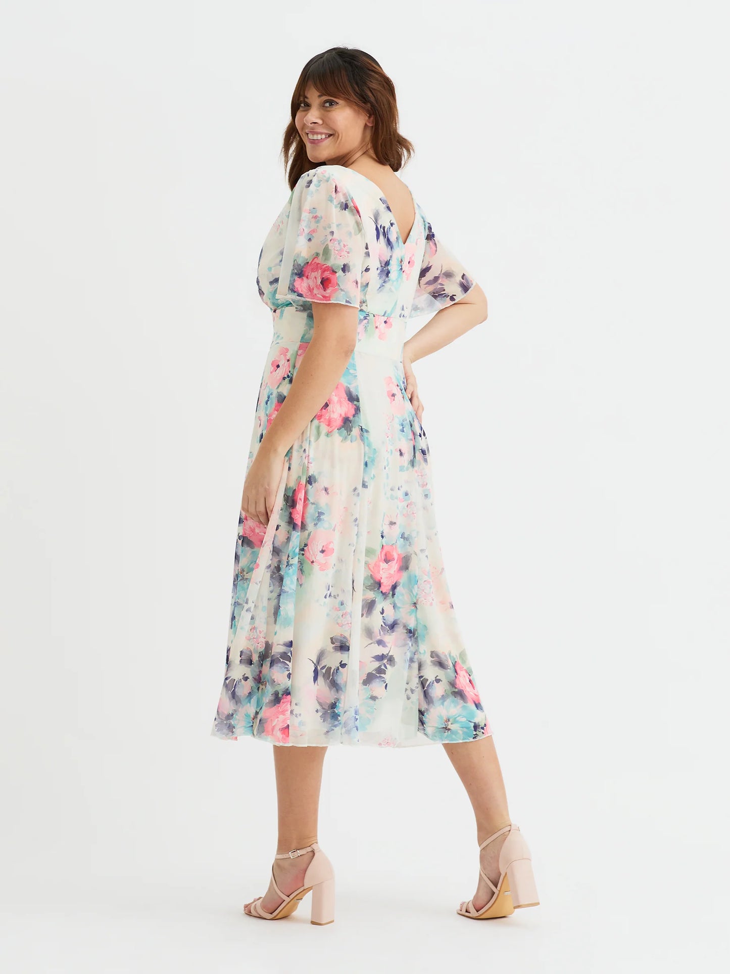 Scarlett & Jo Victoria Ivory Turquoise Coral Midi Dress