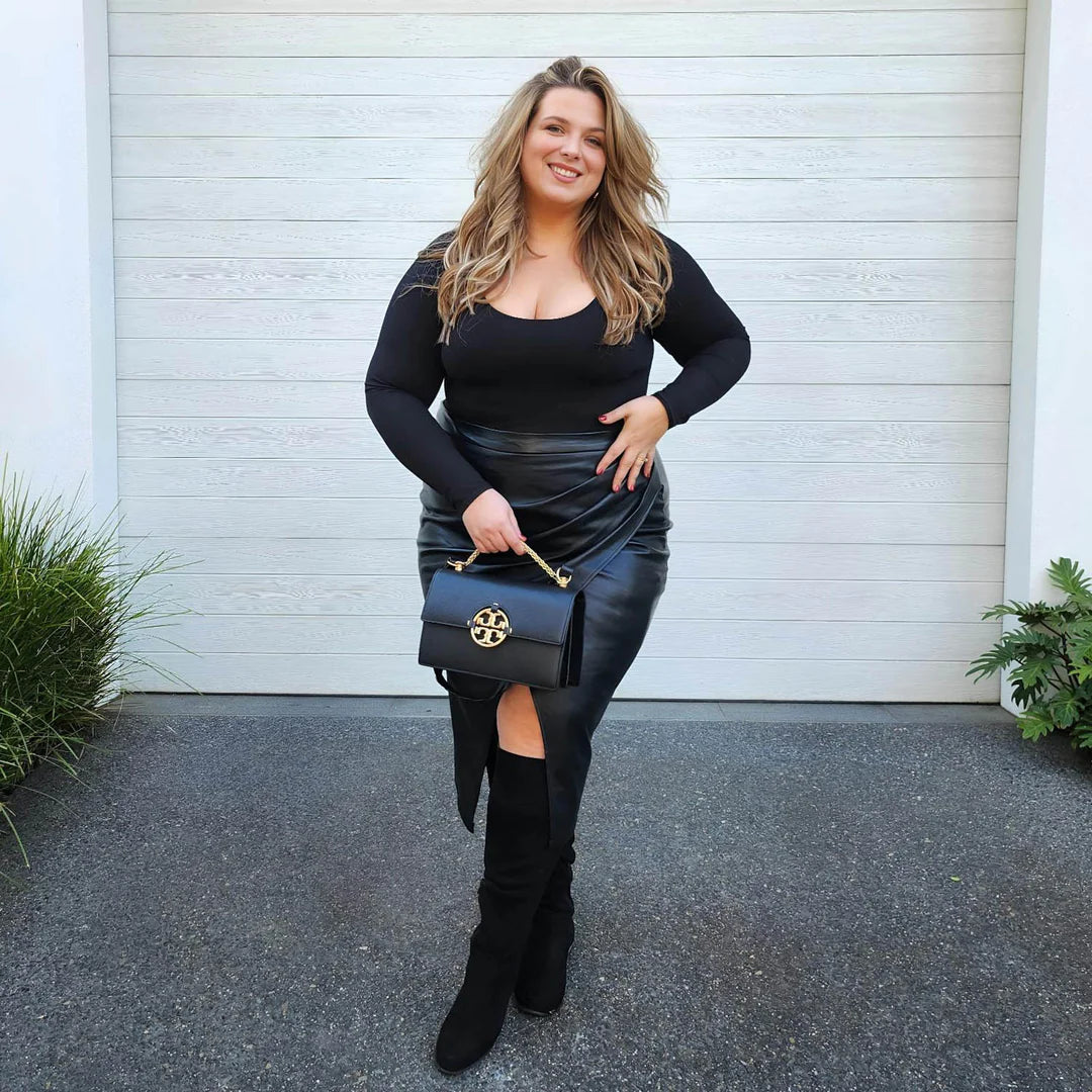 Snag Long Sleeve Cotton Bodysuit In Black