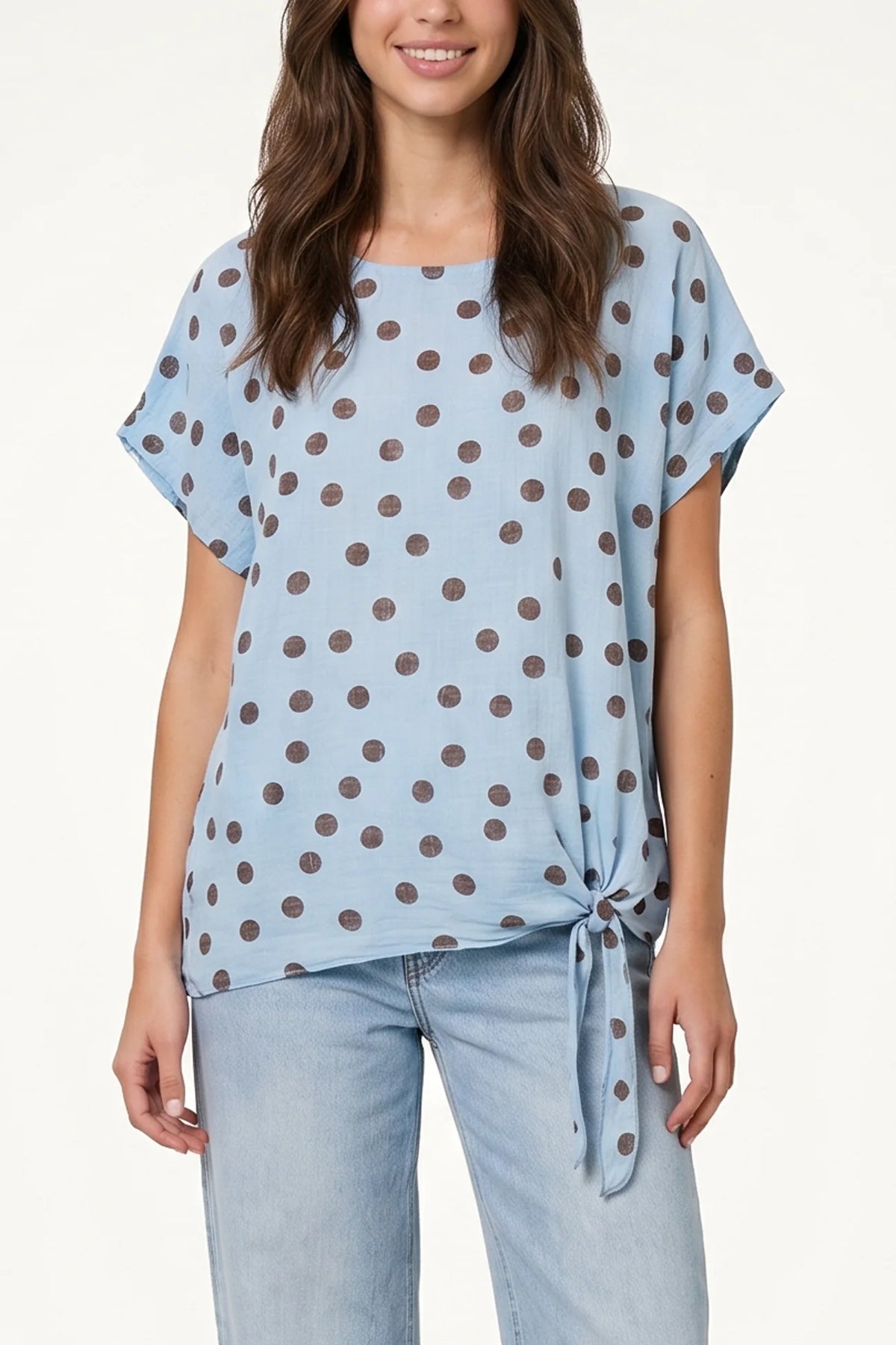 Side Knot Polka Dot Cotton Top