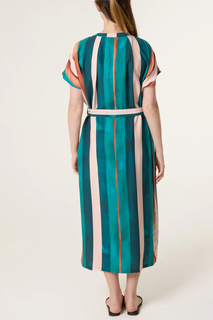 Stripe Button Through Tie Front Dress
