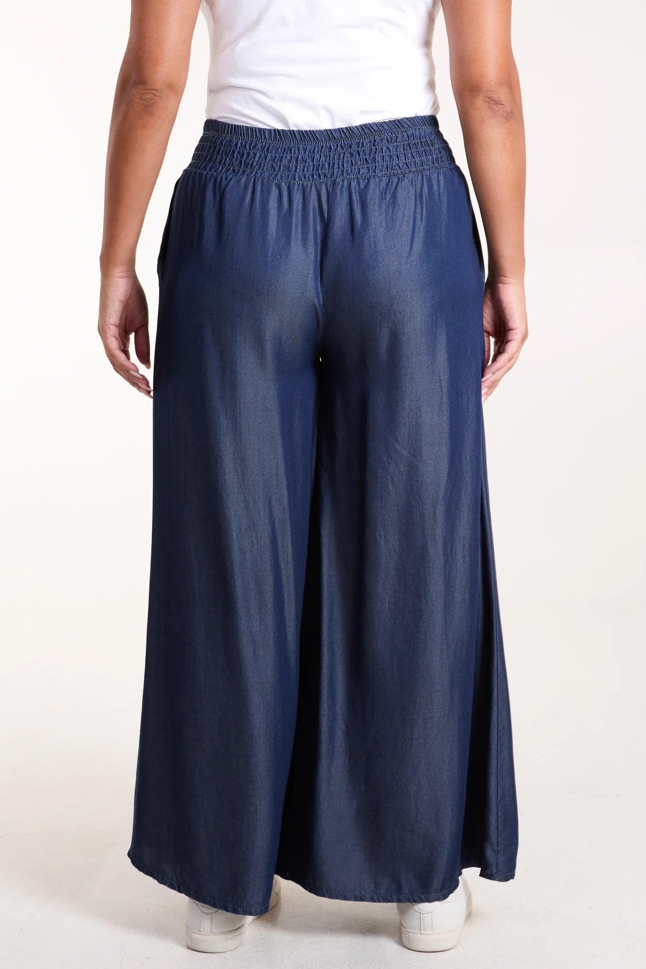 Denim Look Elasticated Wide Leg Trousers