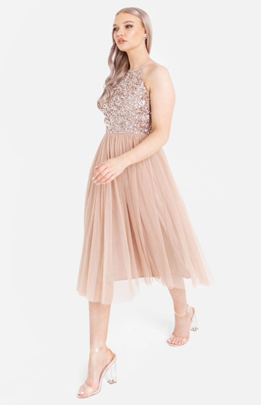 Maya Deluxe Embellished Halter Midi Dress