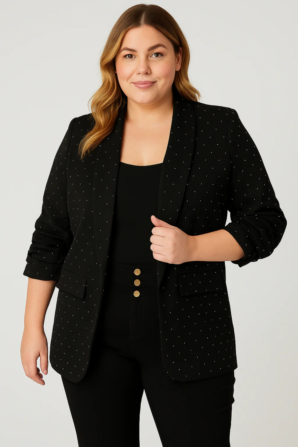 Diamante Sparkle Rouched Sleeve Blazer