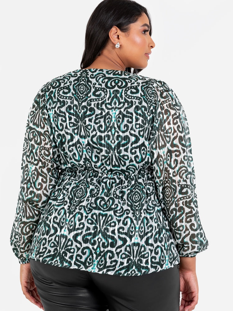 Lovedrobe Green Damask Print Top