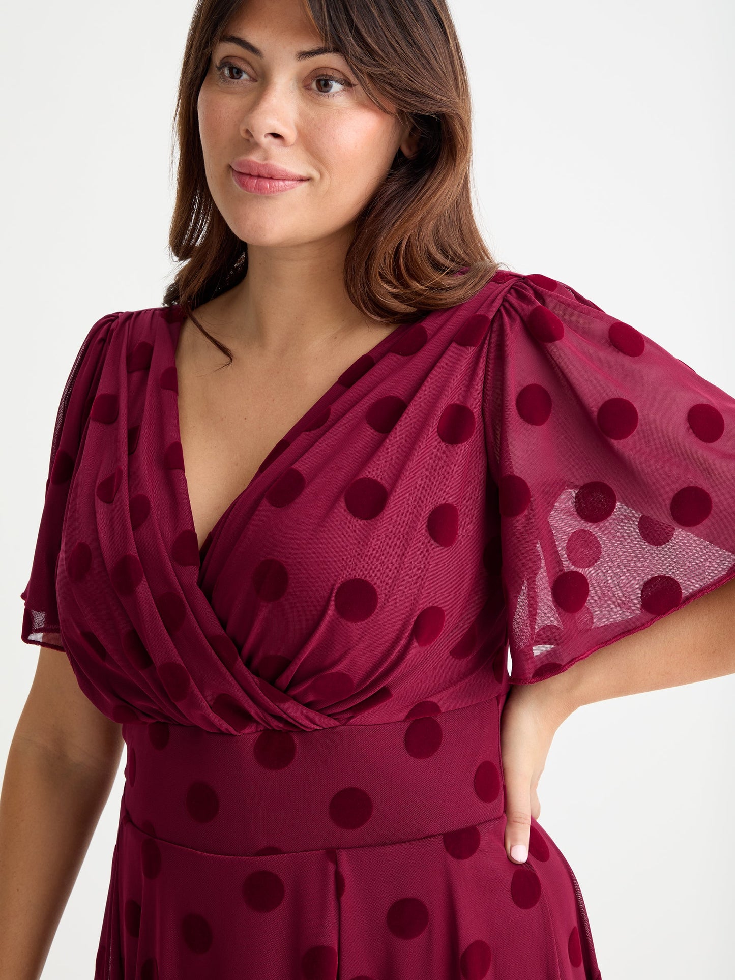Scarlett & Jo Victoria Wine Velvet Spot Midi Dress