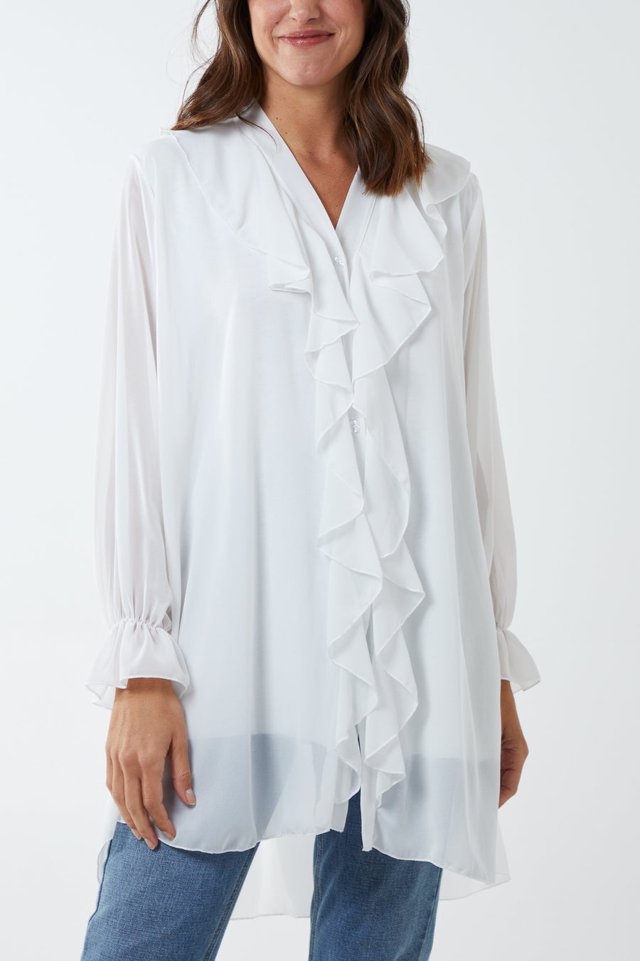 Ruffle Detail High Low Blouse