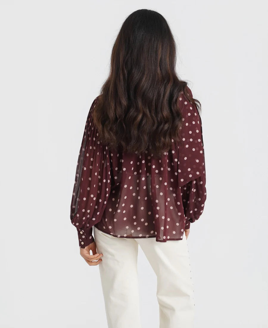 Needs No Label Polka Dot Tie Neck Blouse