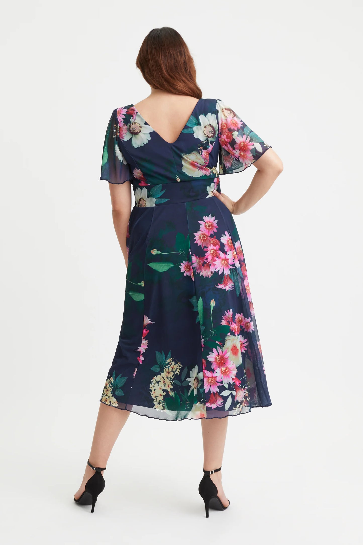 Scarlett & Jo Victoria Navy Pink White Midi Dress