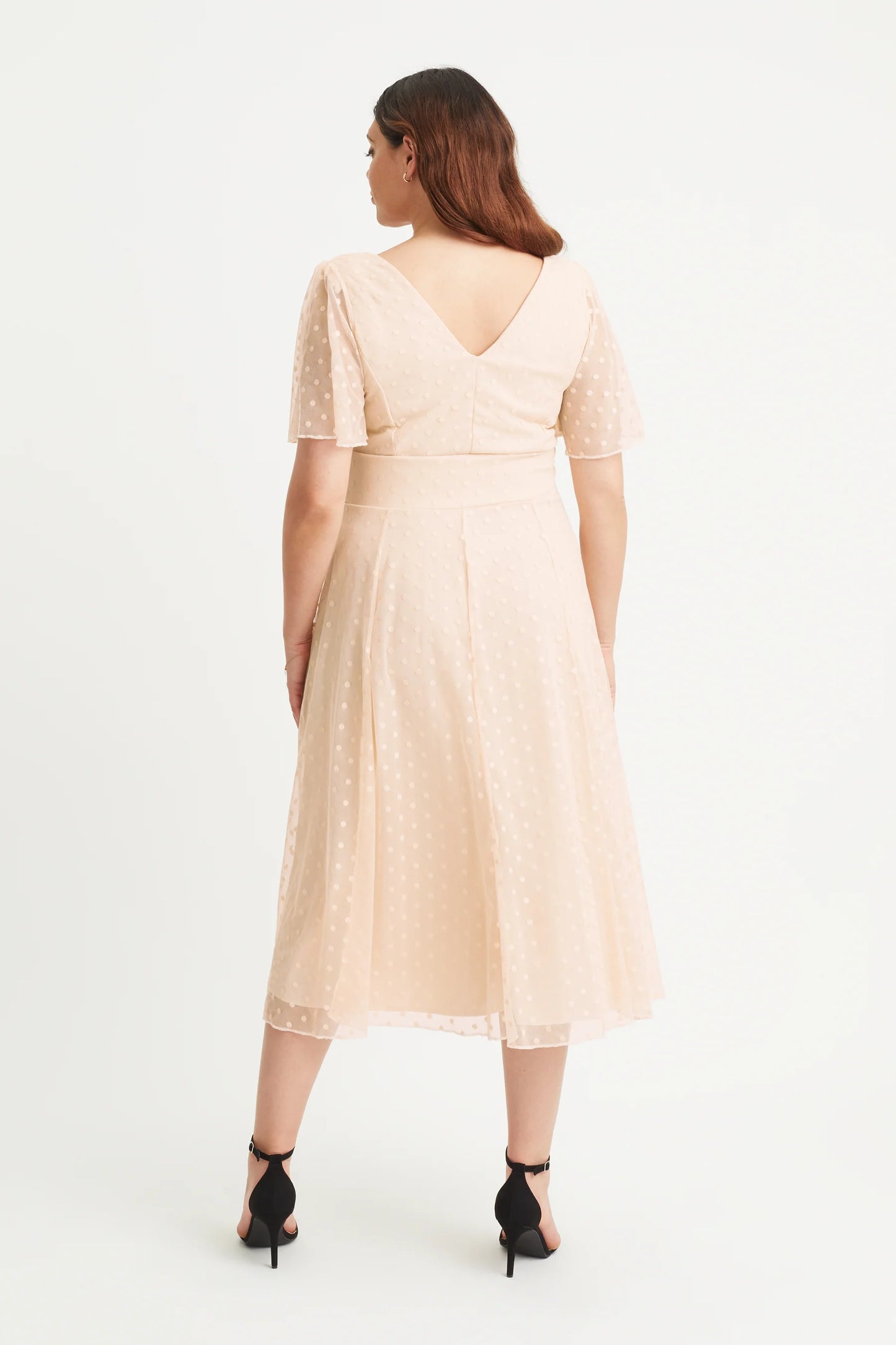 Scarlett & Jo Victoria Cream Dobby Spot Midi Dress