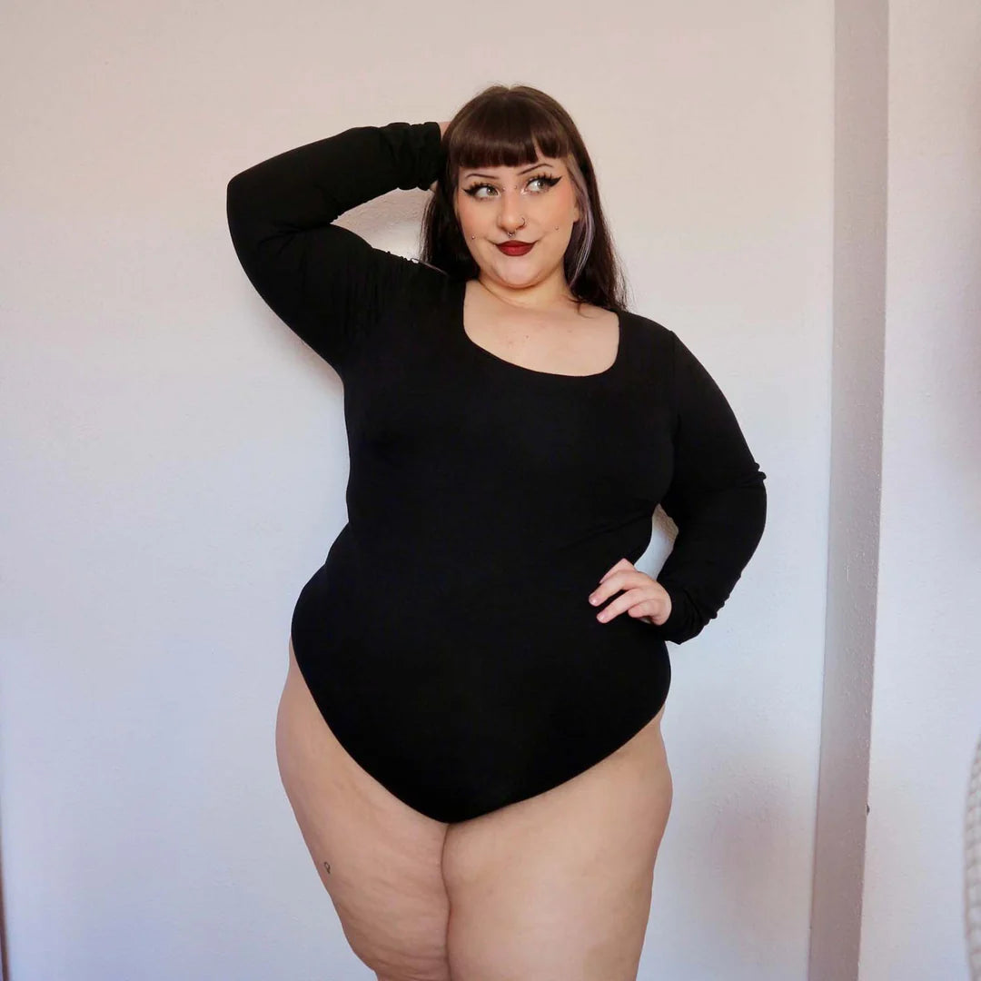 Snag Long Sleeve Cotton Bodysuit In Black