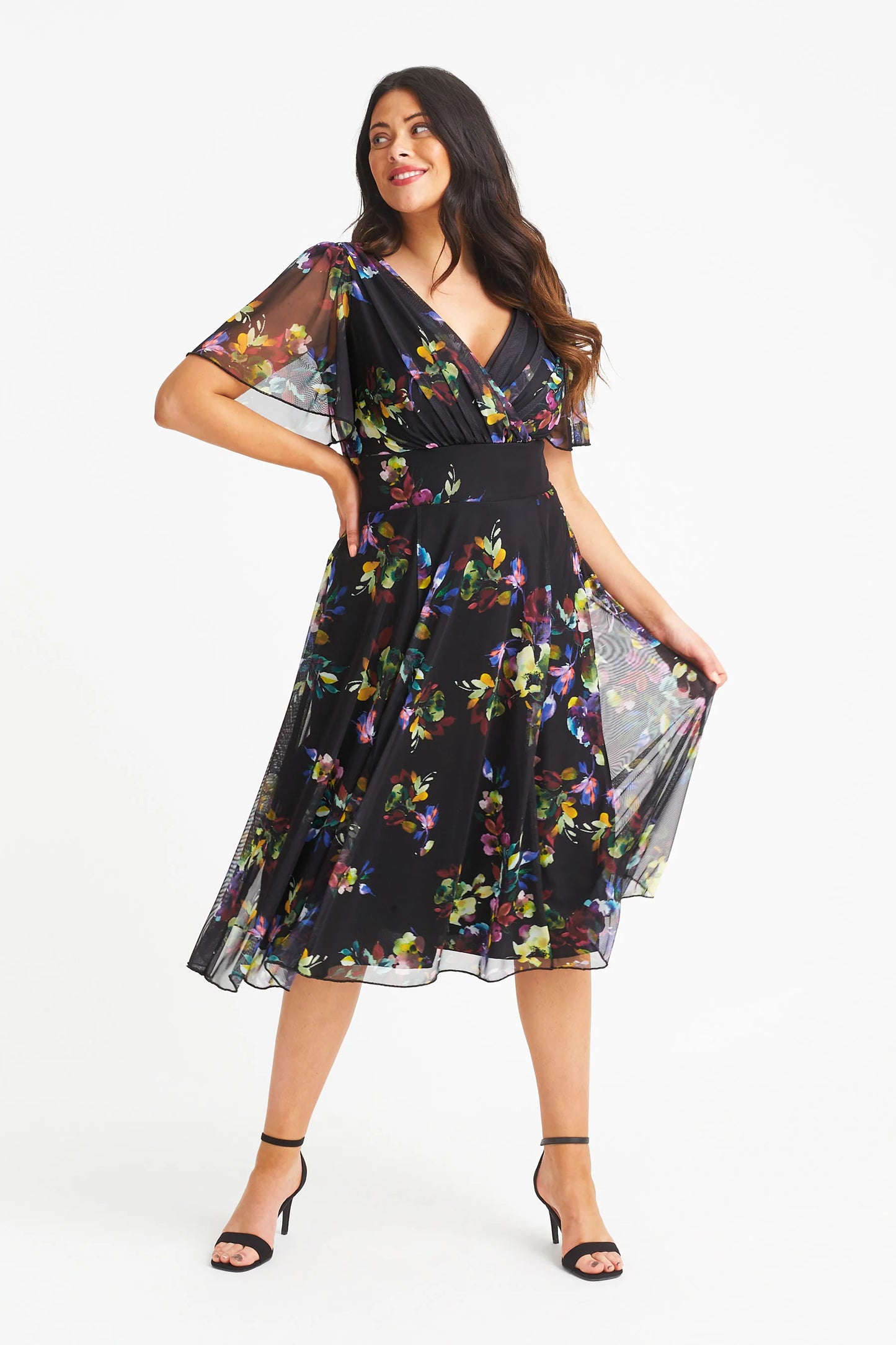 Scarlett & Jo Victoria Black Wine Multi Midi Dress