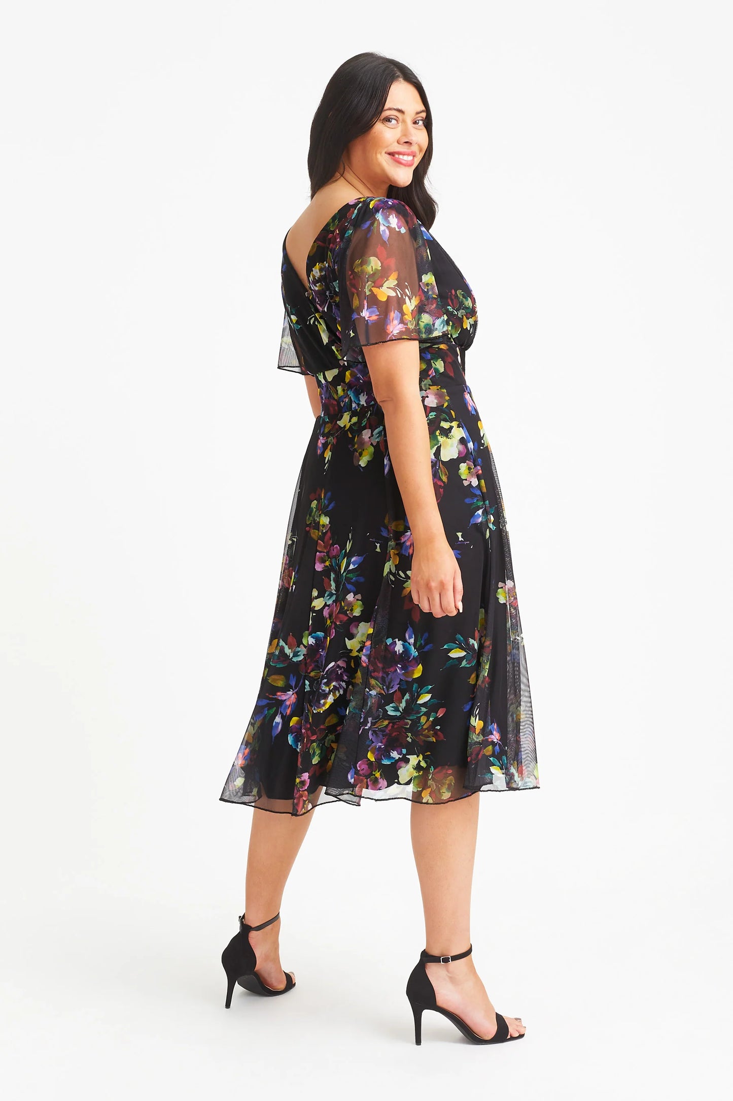 Scarlett & Jo Victoria Black Wine Multi Midi Dress