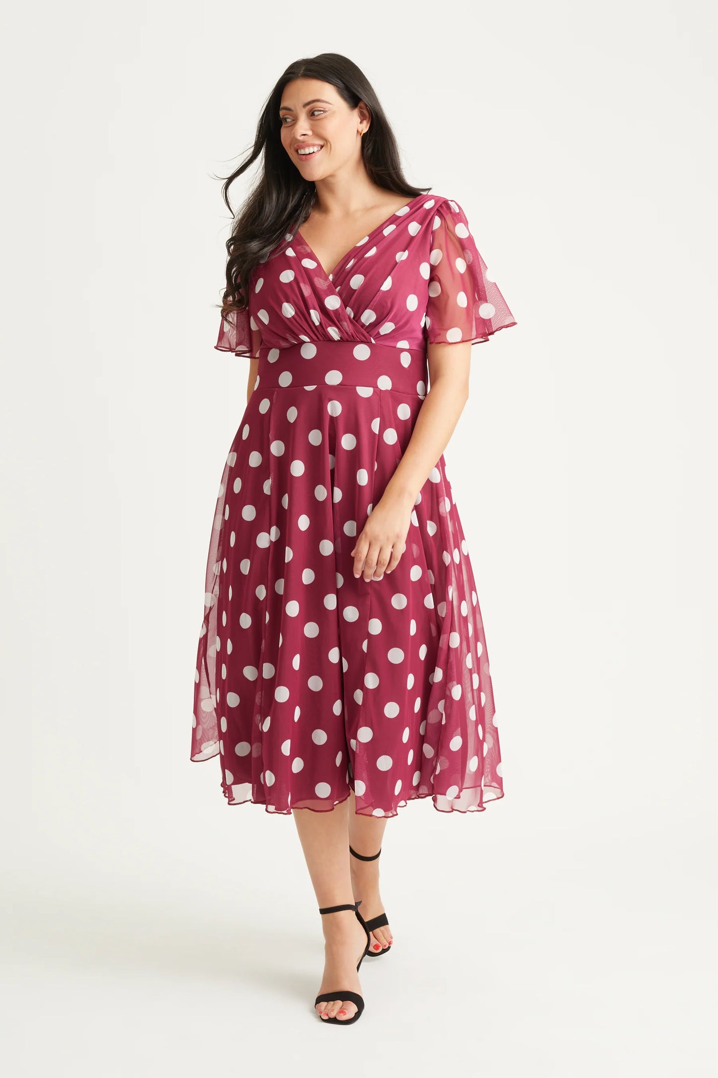 Scarlett & Jo Victoria Claret Spot Midi Dress