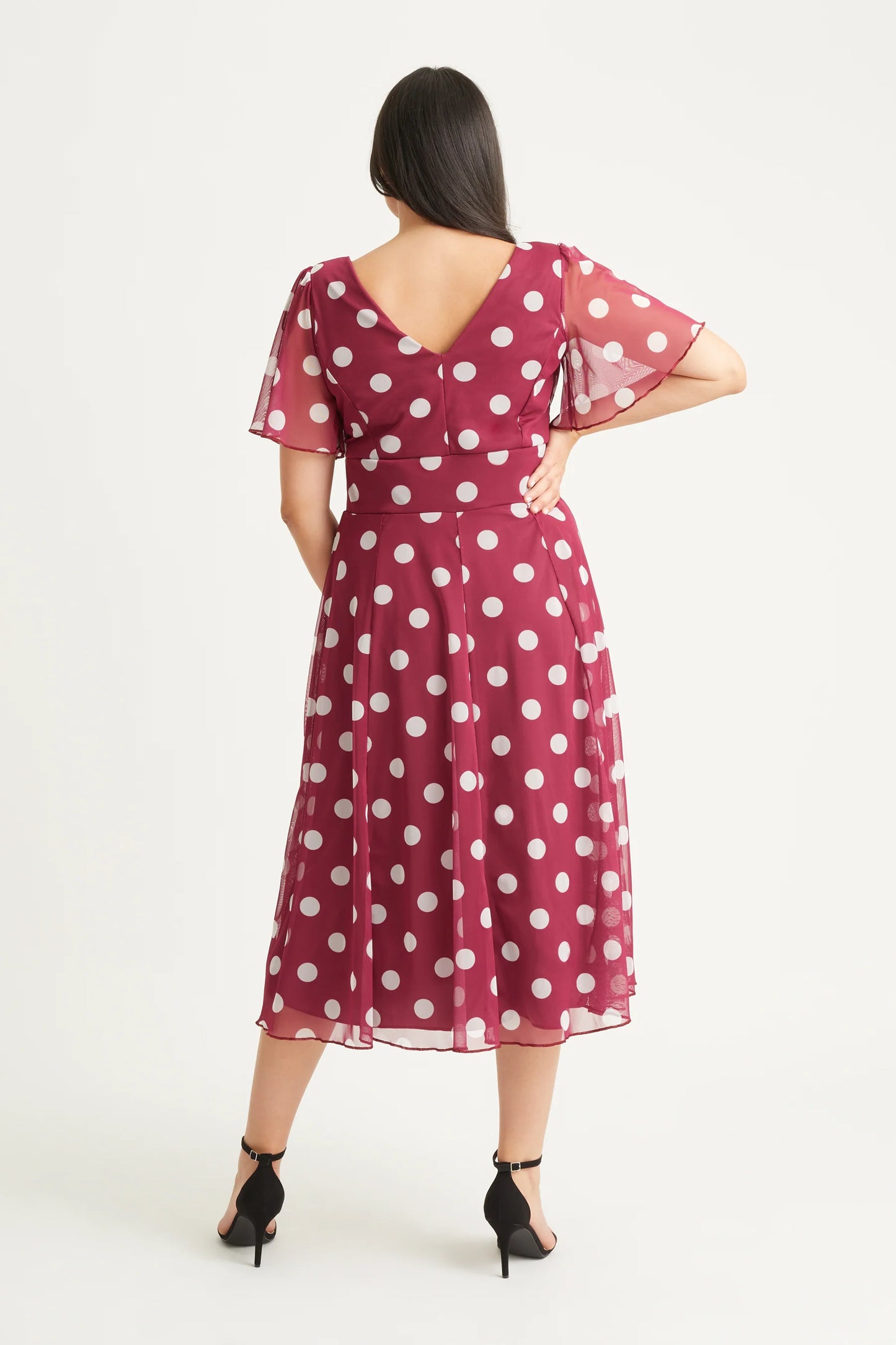 Scarlett & Jo Victoria Claret Spot Midi Dress