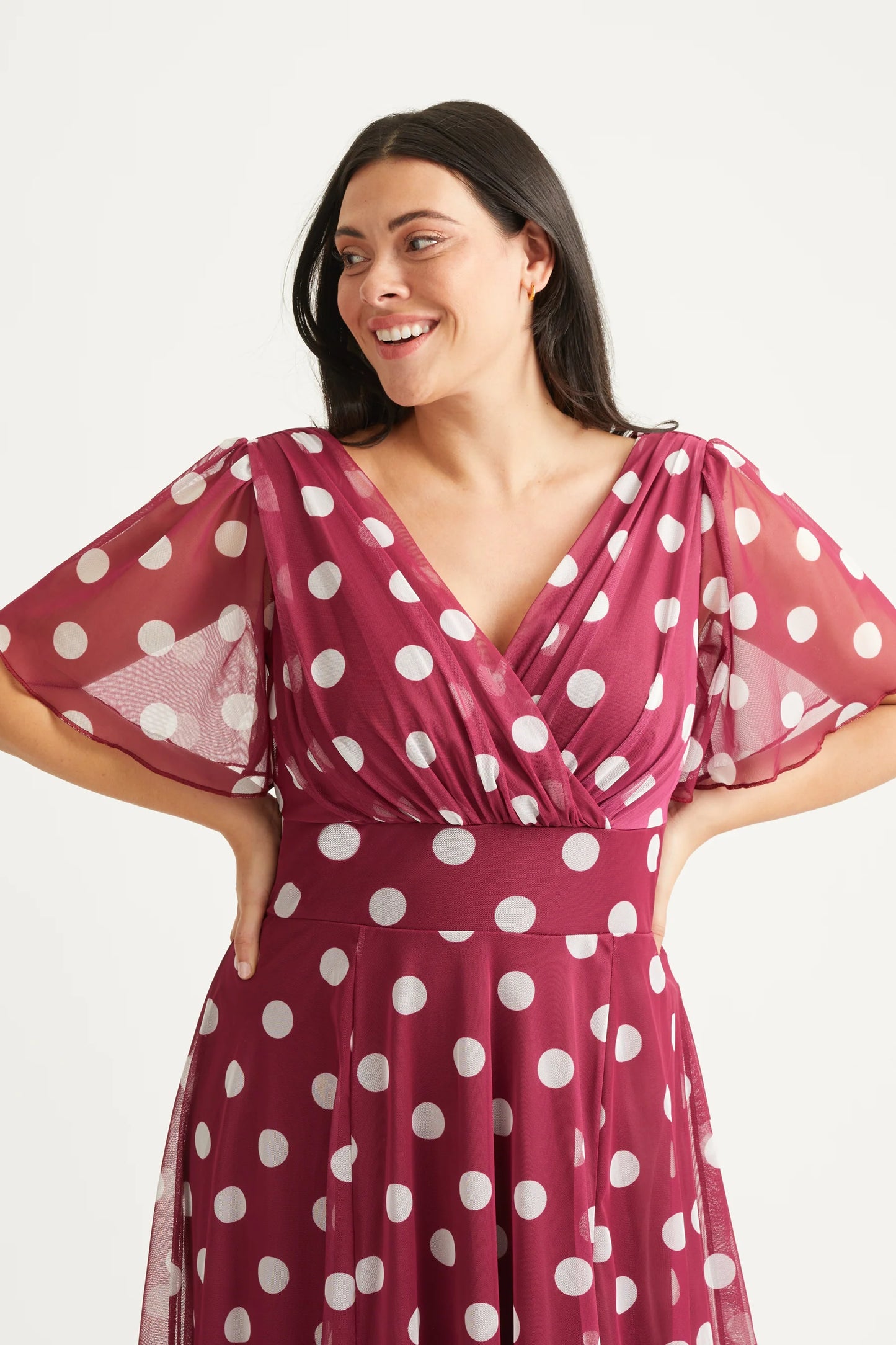Scarlett & Jo Victoria Claret Spot Midi Dress