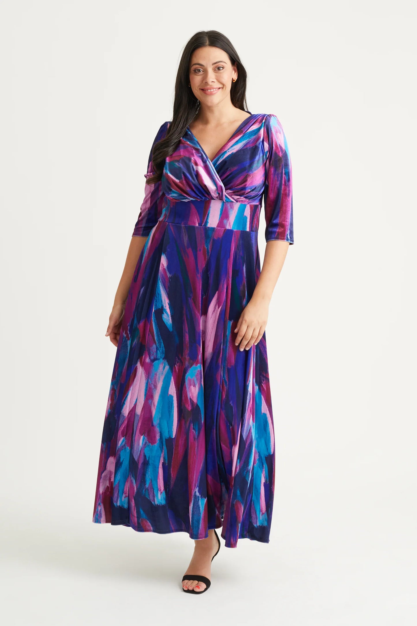Scarlett & Jo Verity Velvet Indigo Magenta Maxi Dress