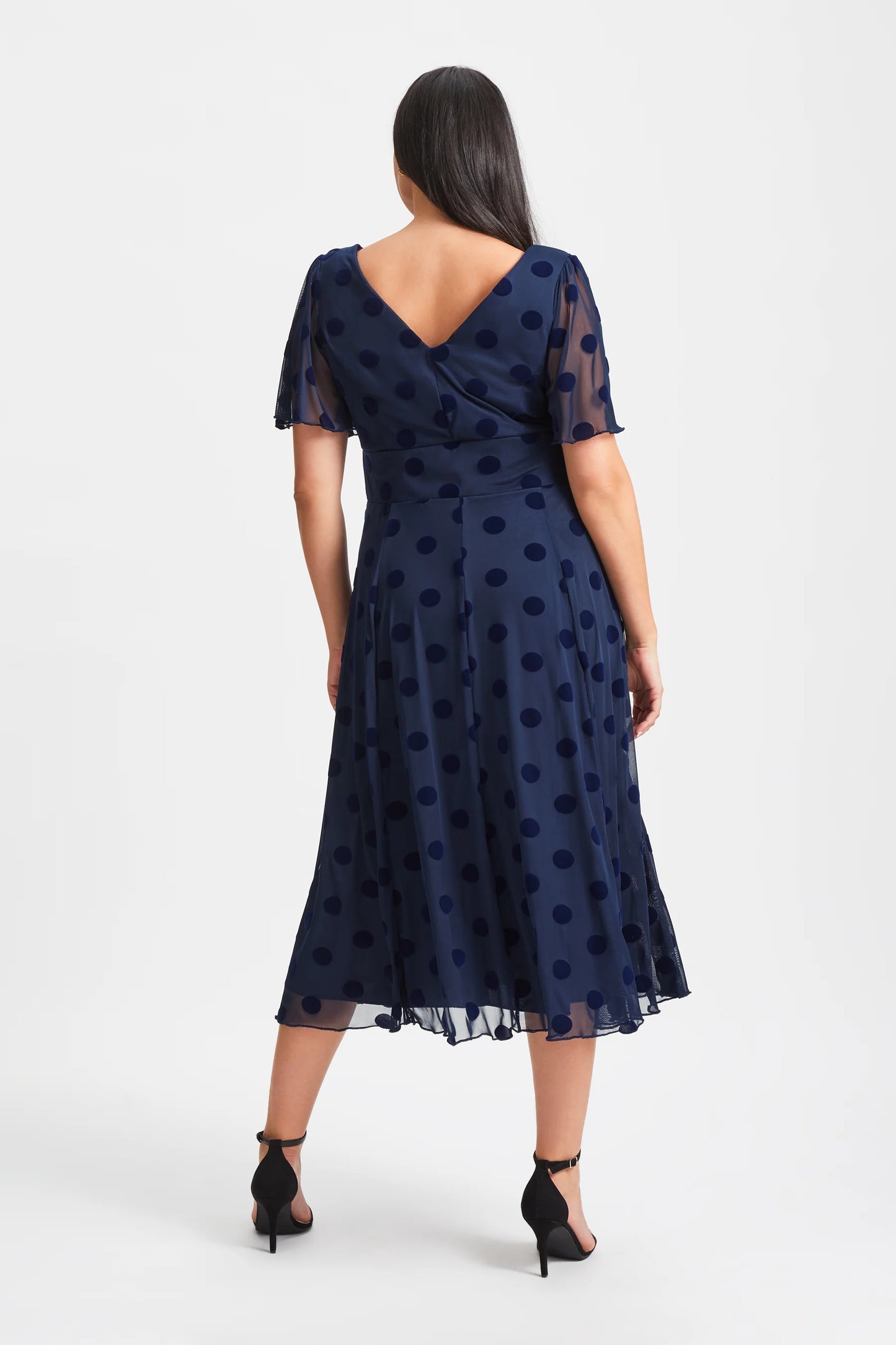 Scarlett & Jo Victoria Dark navy Velvet Spot Midi Dress