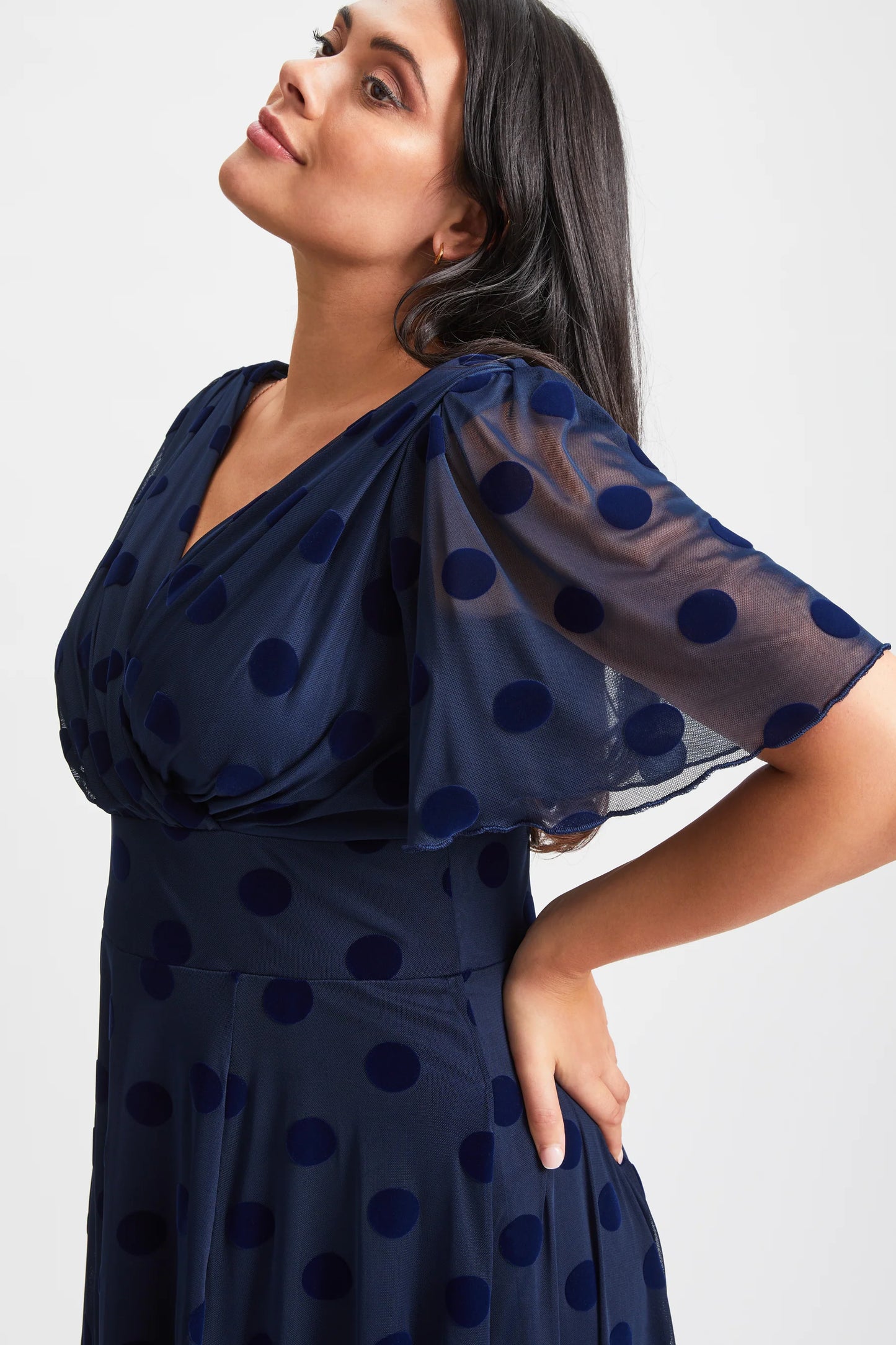 Scarlett & Jo Victoria Dark navy Velvet Spot Midi Dress