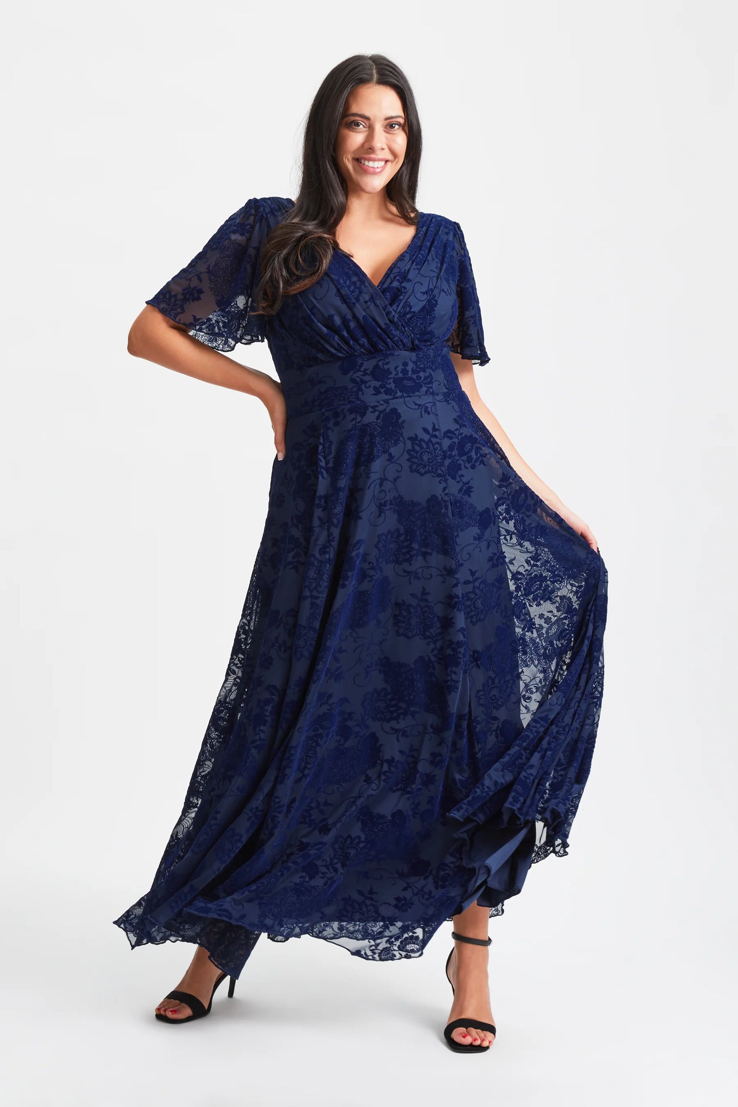Scarlett & Jo Isabelle Dark Navy Velvet Flock Maxi Dress