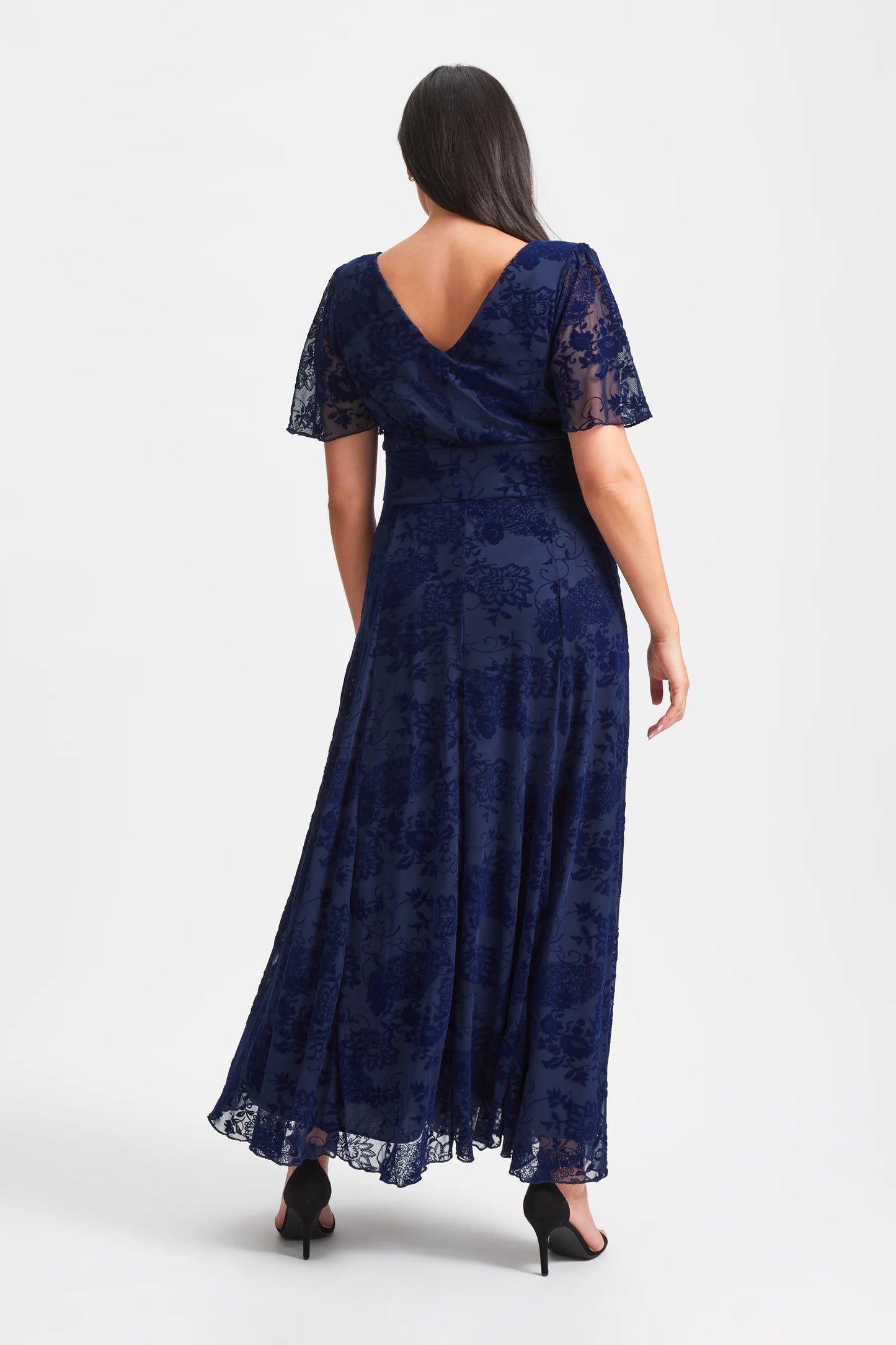 Scarlett & Jo Isabelle Dark Navy Velvet Flock Maxi Dress