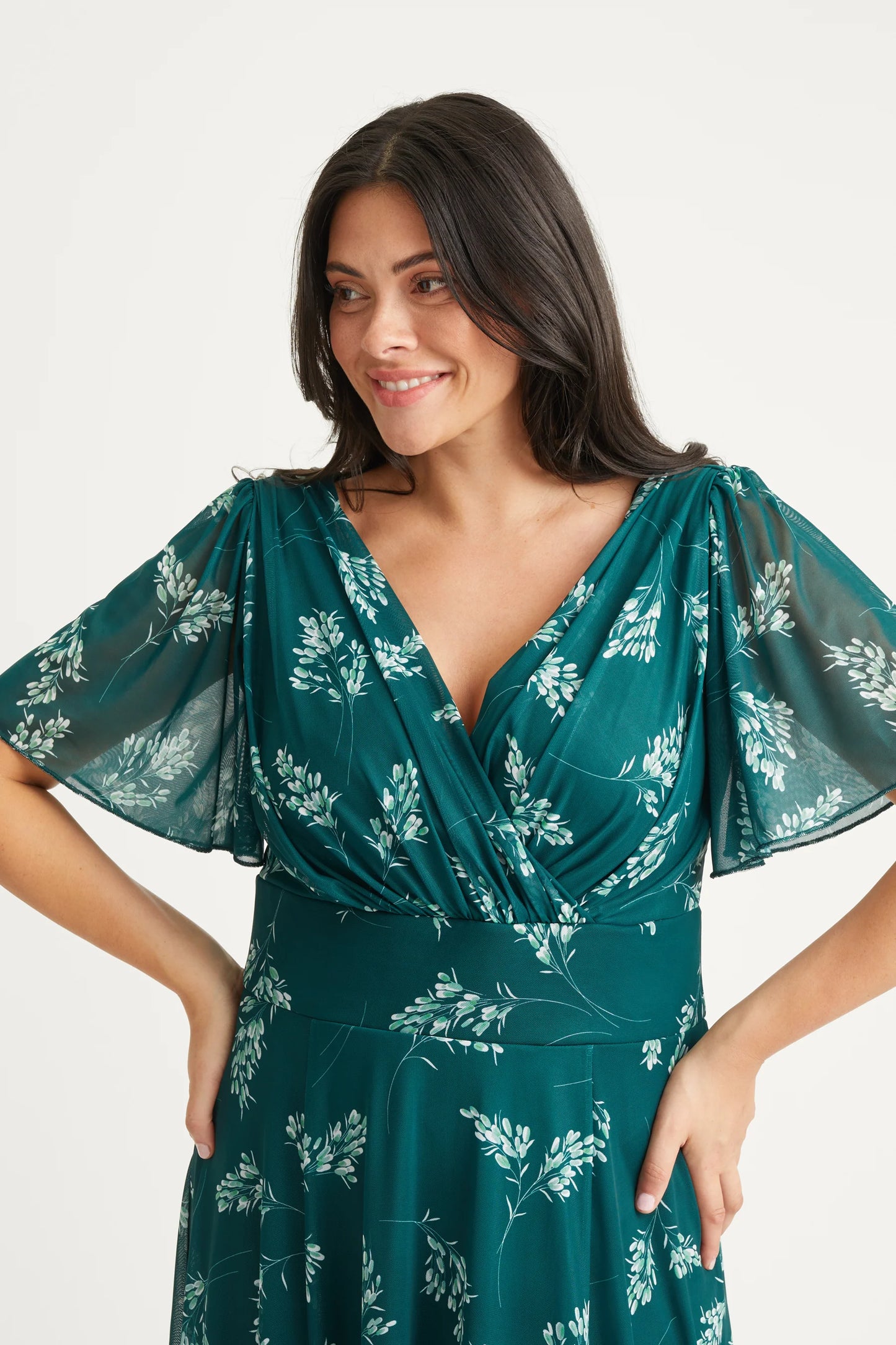 Scarlett & Jo Victoria Bottle Green Print Midi Dress