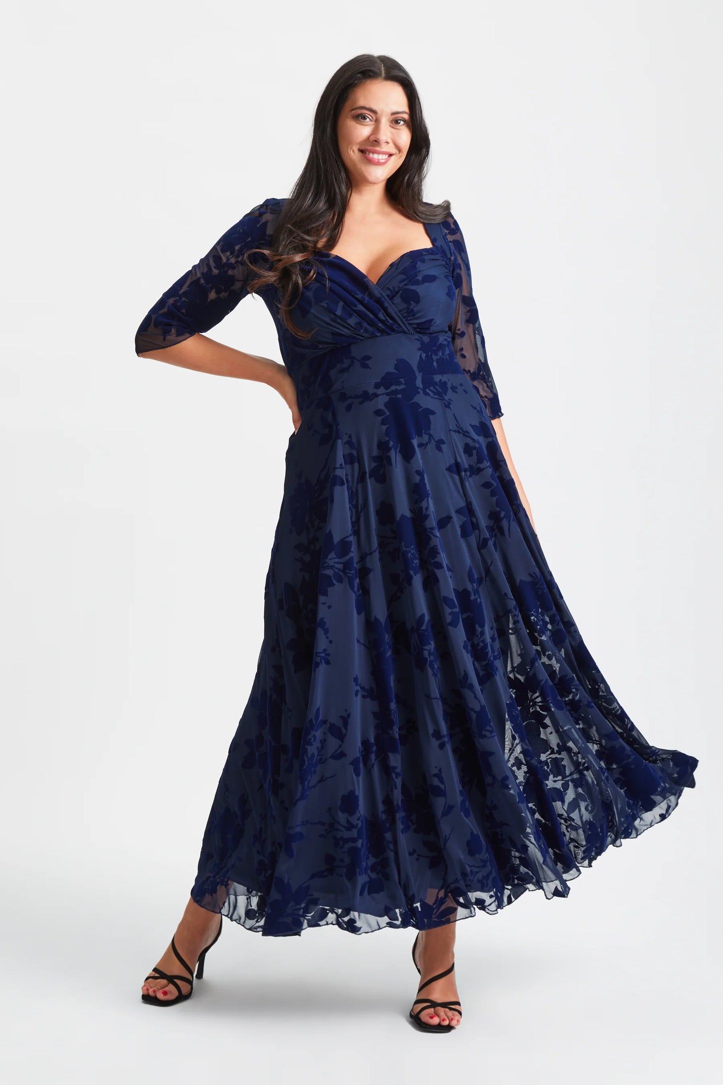 Scarlett & Jo Elizabeth Dark Navy Flock Maxi Dress