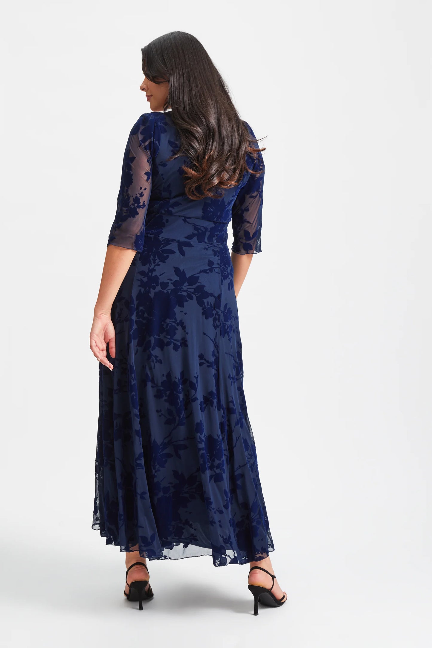 Scarlett & Jo Elizabeth Dark Navy Flock Maxi Dress