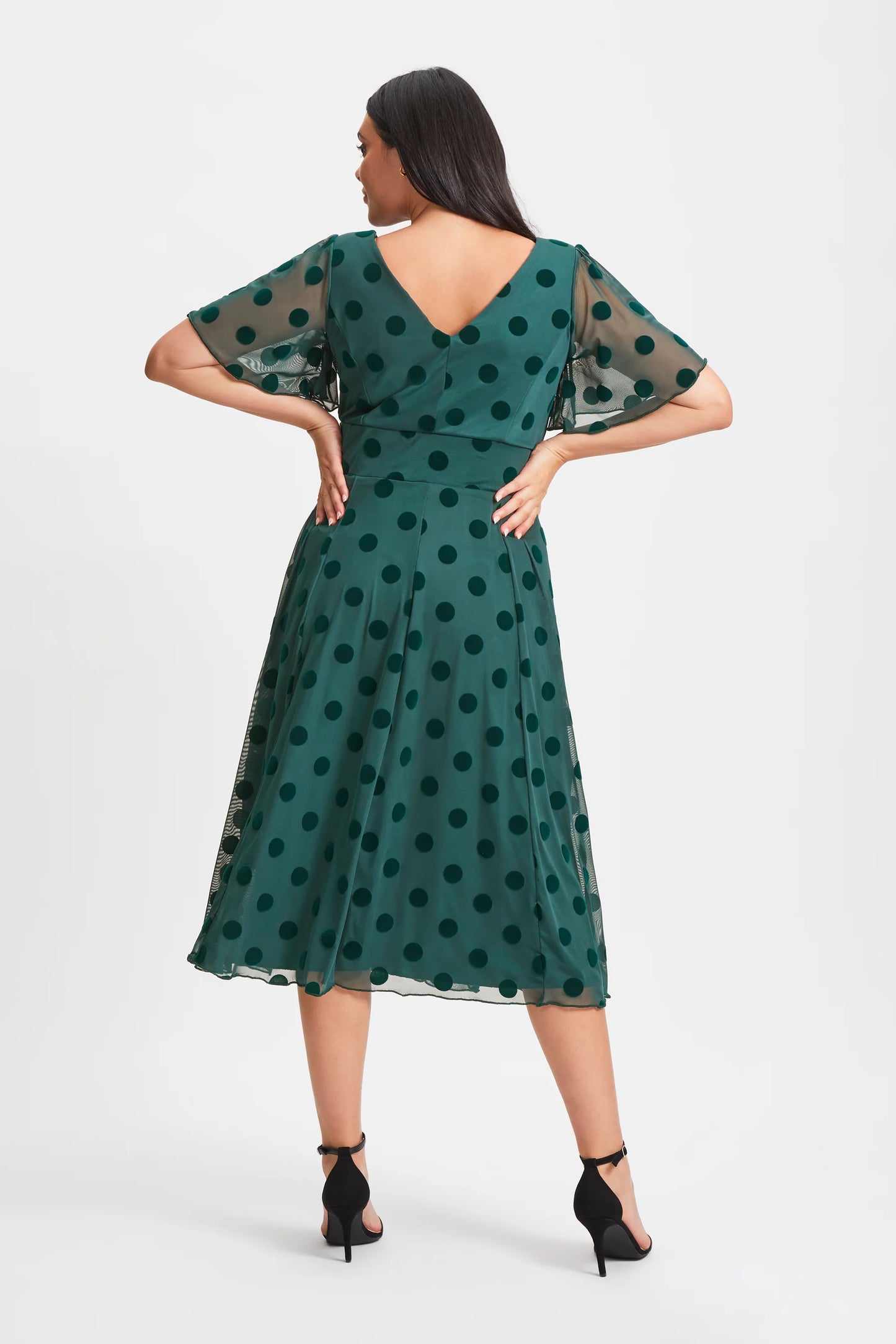 Scarlett & Jo Victoria Dark Green Velvet Spot Midi Dress