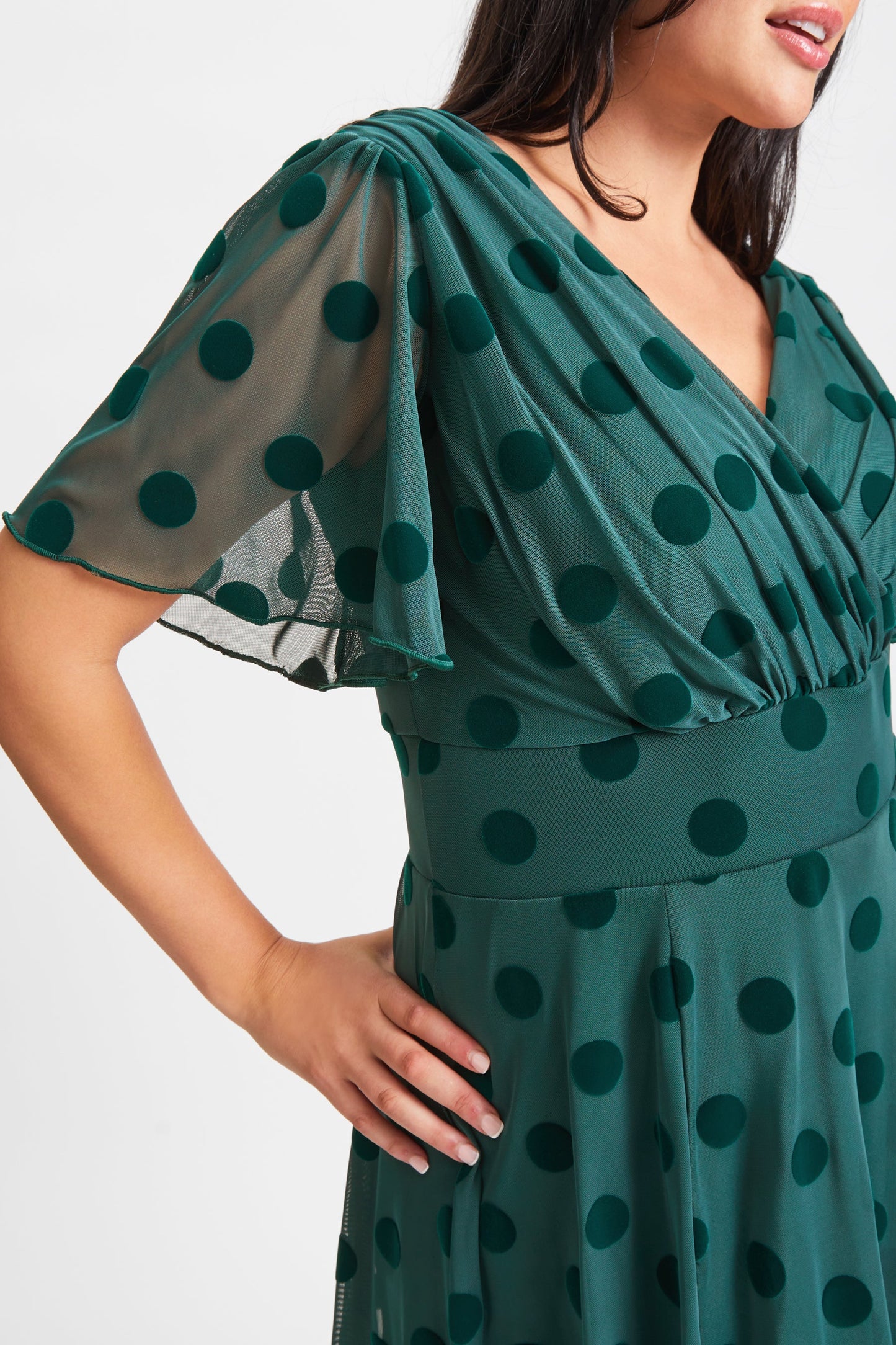 Scarlett & Jo Victoria Dark Green Velvet Spot Midi Dress