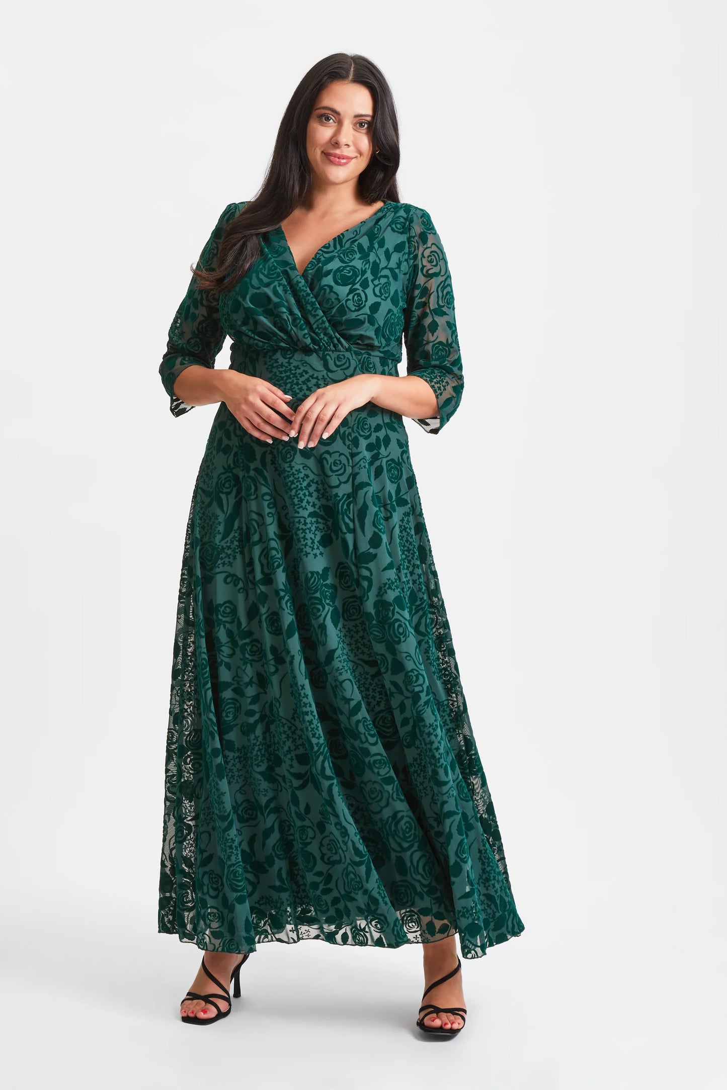 Scarlett & Jo Verity Green Velvet Flock Maxi Dress