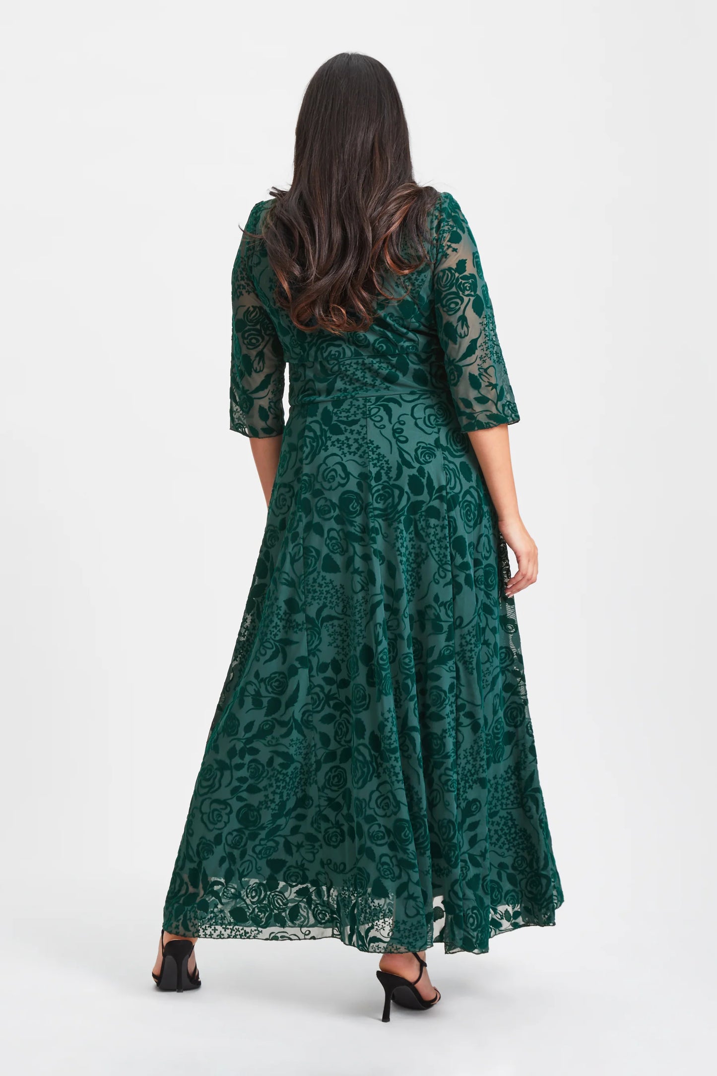 Scarlett & Jo Verity Green Velvet Flock Maxi Dress