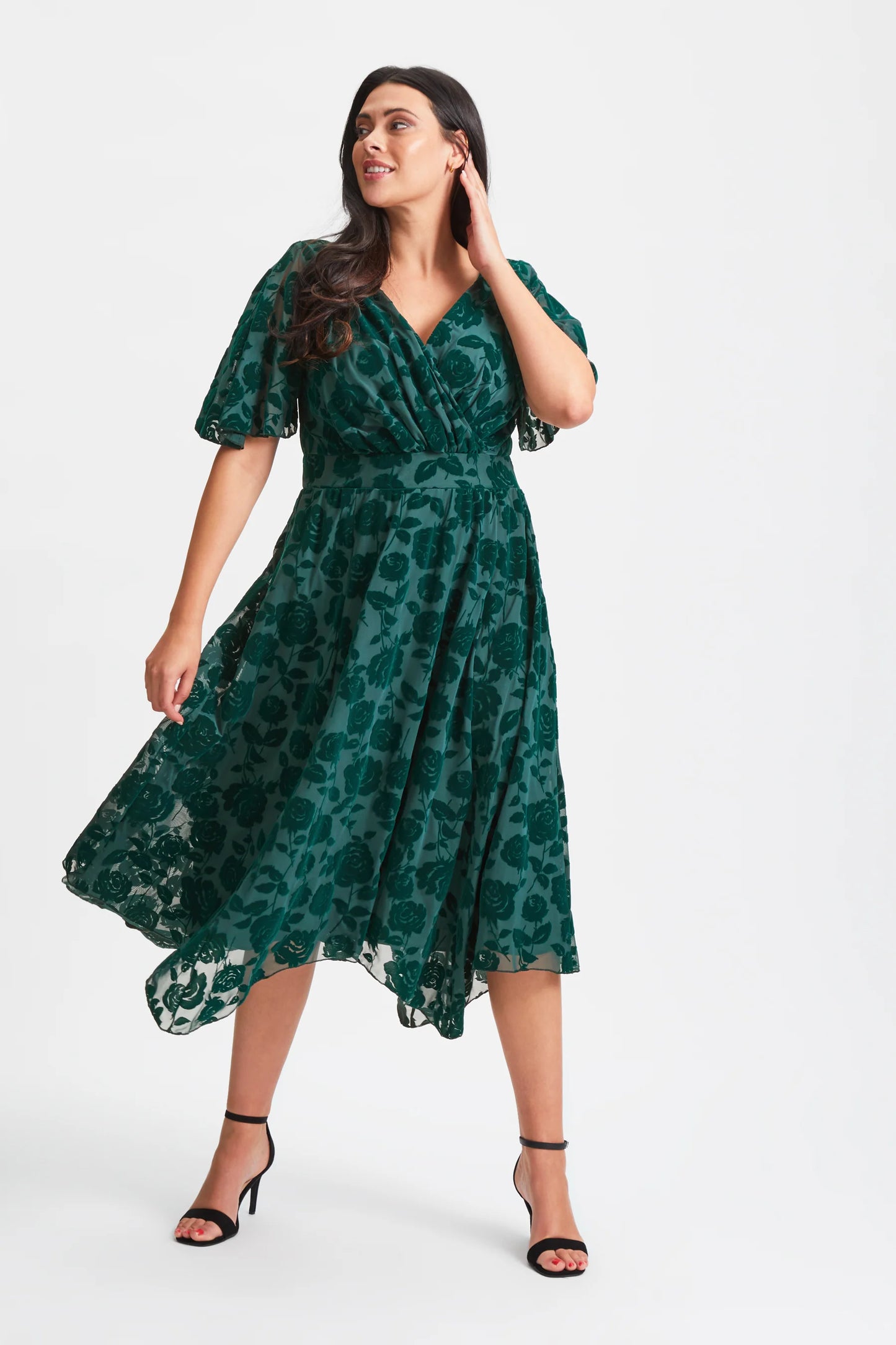 Scarlett & Jo Julie Green Velvet Hank Hem Dress