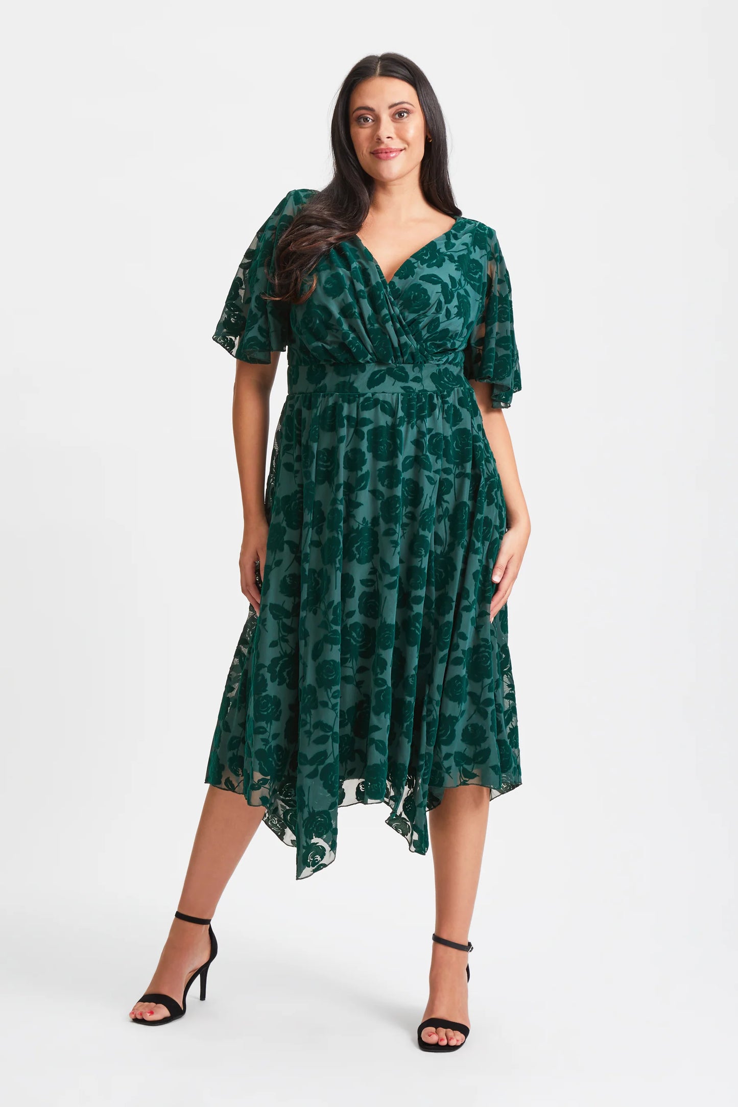 Scarlett & Jo Julie Green Velvet Hank Hem Dress