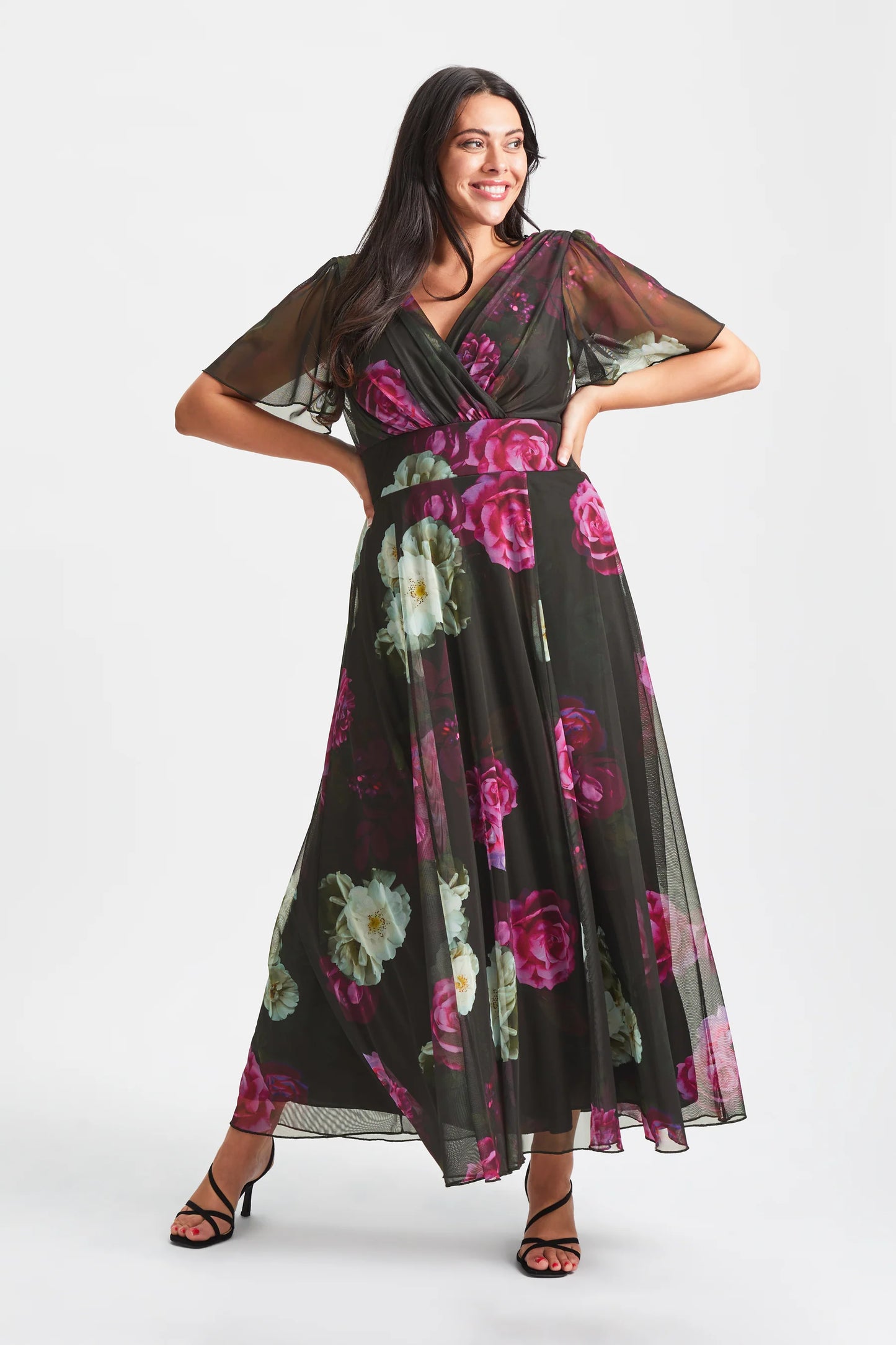 Scarlett & Jo Isabelle Black Fuchsia Maxi Dress