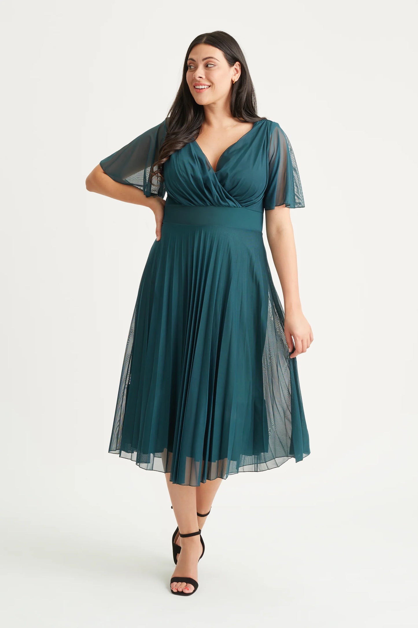 Scarlett & Jo Carole Green Pleated Midi Dress