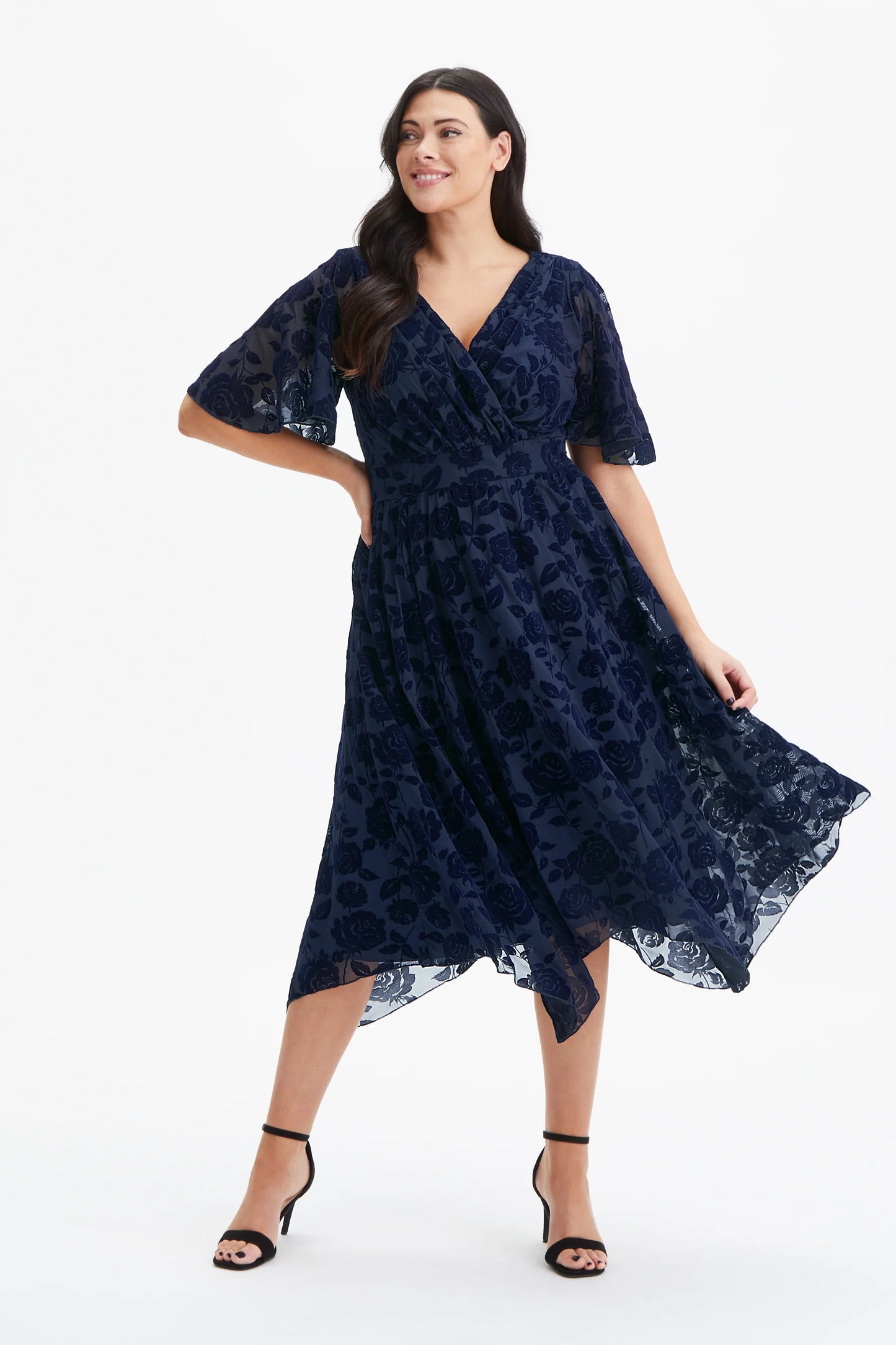 Scarlett & Jo Dark Navy Velvet Hanky Hem Dress