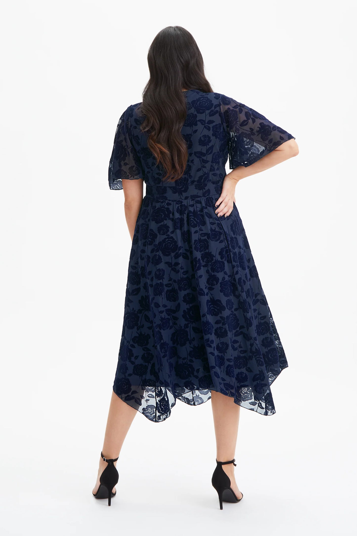 Scarlett & Jo Dark Navy Velvet Hanky Hem Dress