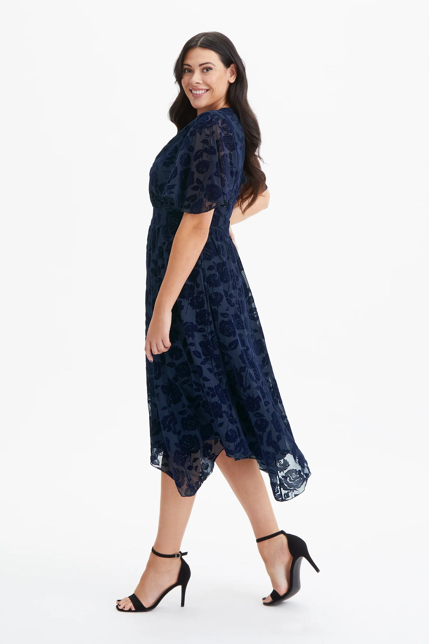 Scarlett & Jo Dark Navy Velvet Hanky Hem Dress