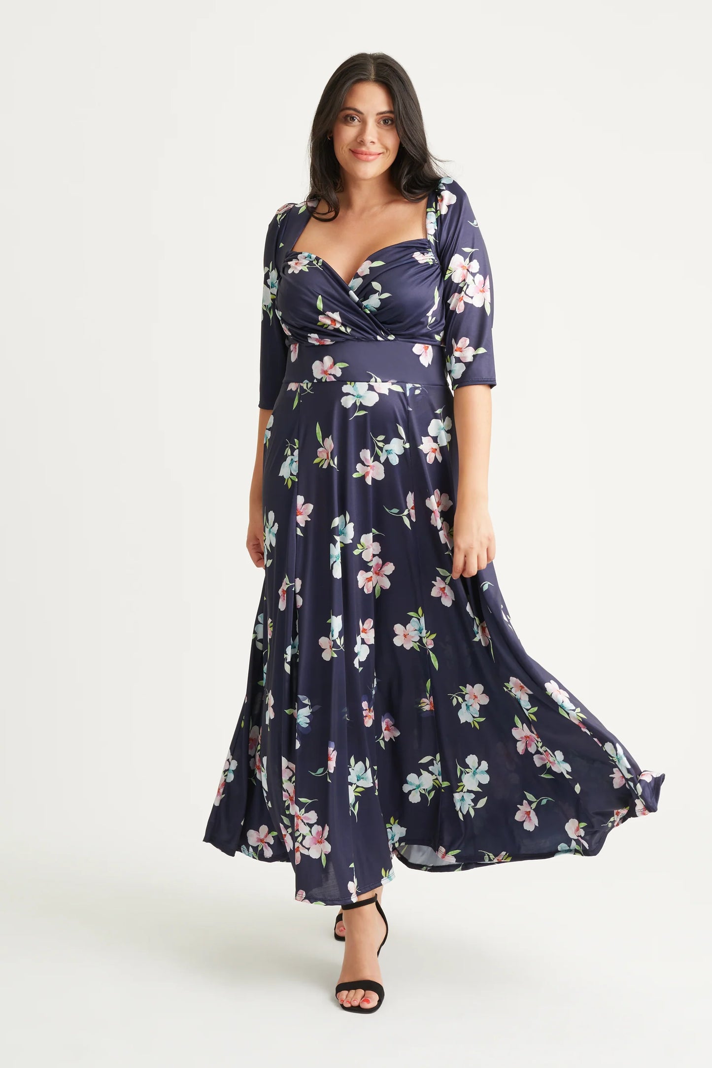 Scarlett & Jo Elizabeth Navy Pink Blue Satin Maxi Dress
