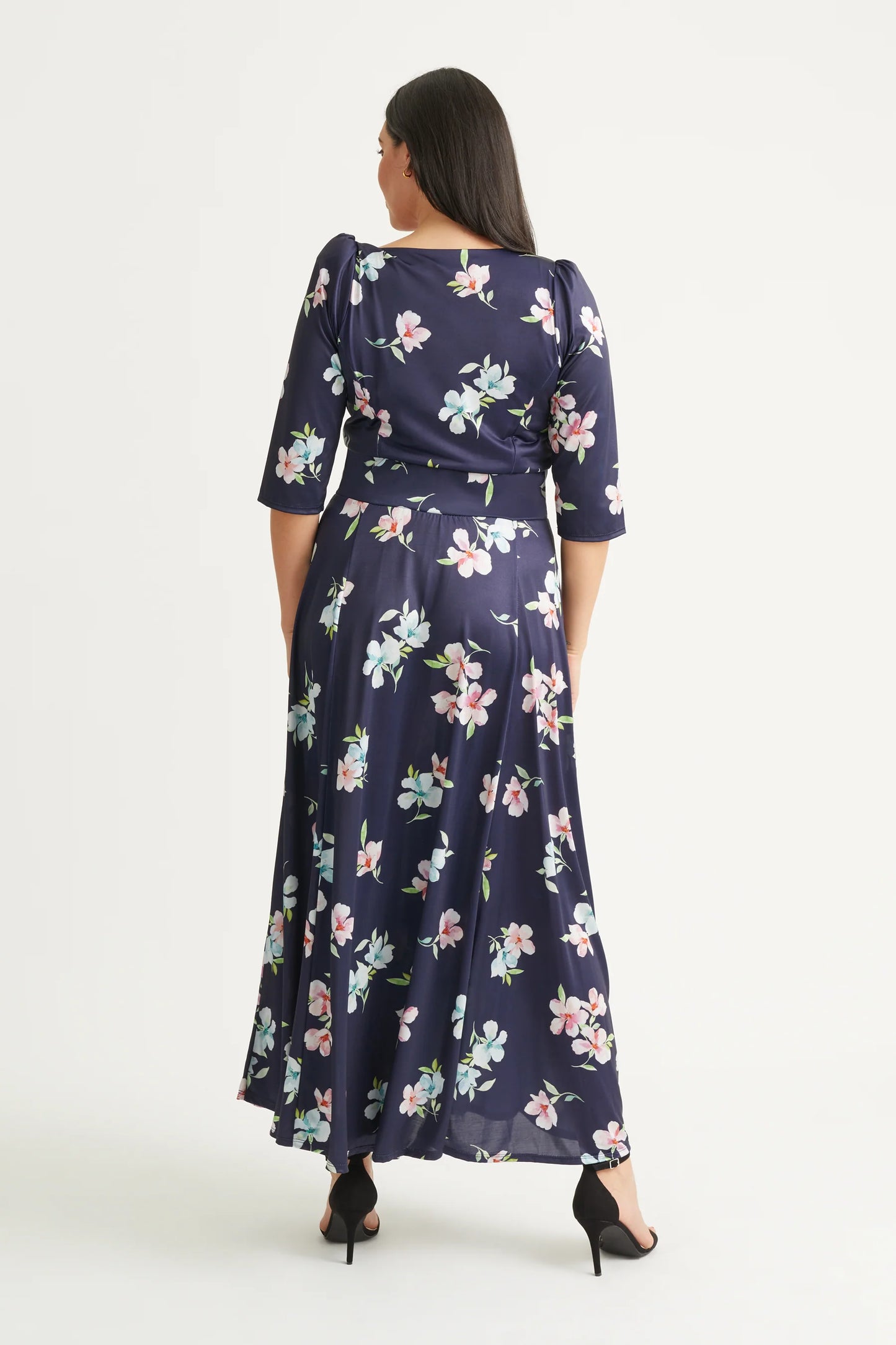 Scarlett & Jo Elizabeth Navy Pink Blue Satin Maxi Dress