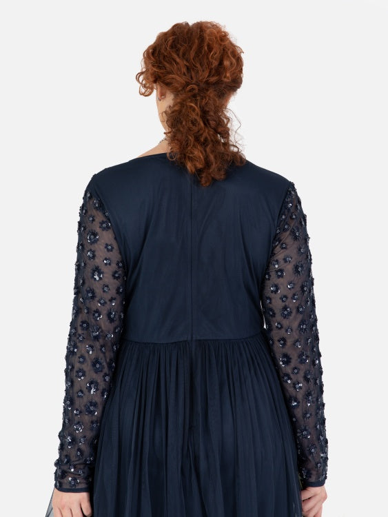 Maya Navy Floral Embellished Long Sleeve Maxi Dress