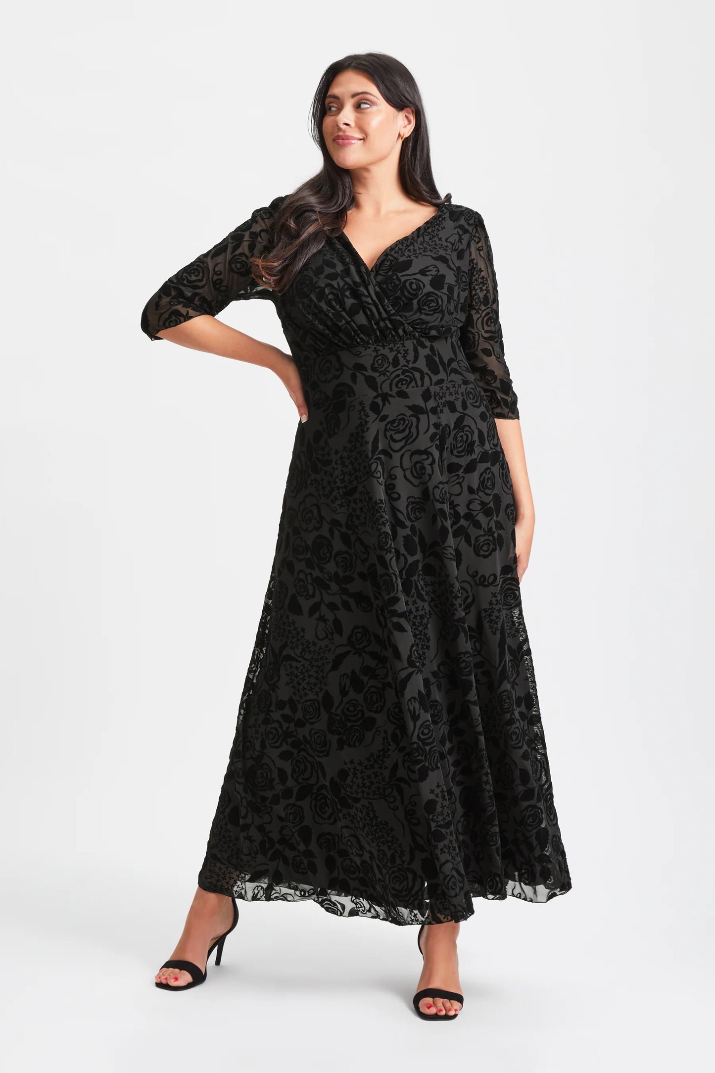 Scarlett & Jo Verity Black Velvet Flock Maxi Dress